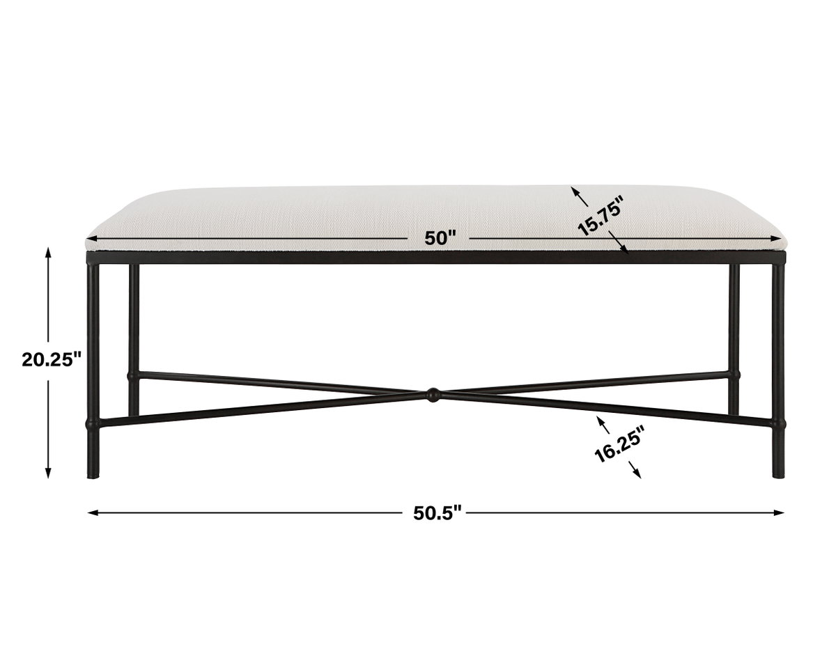 Avenham Black Framed Bench, Furniture by Uttermost, 50.5" width x 20.25" height x 16.25" depth View 3