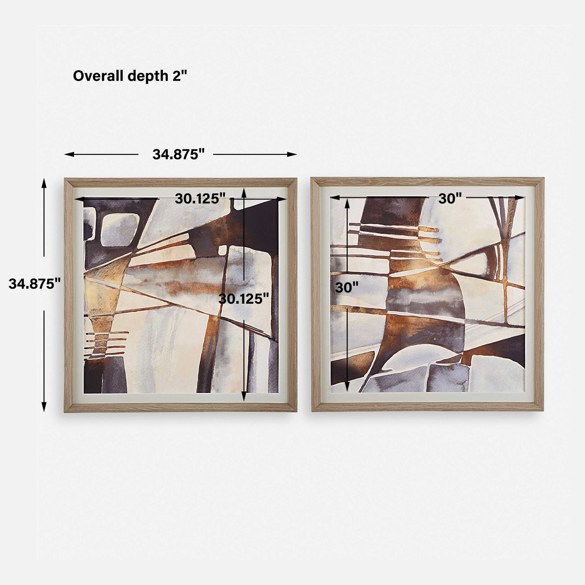 Vetrina Framed Abstract Prints Set/2, Art by Uttermost, 34.87" width x 34.87" height x 2" depth View 3