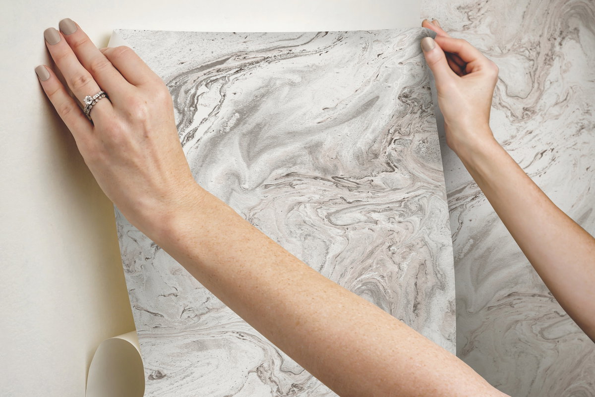 Oil & Marble Clay & Taupe Peel & Stick Wallpaper, by York Wall, 20' length x 2'3" width x 0.02" depth View 7