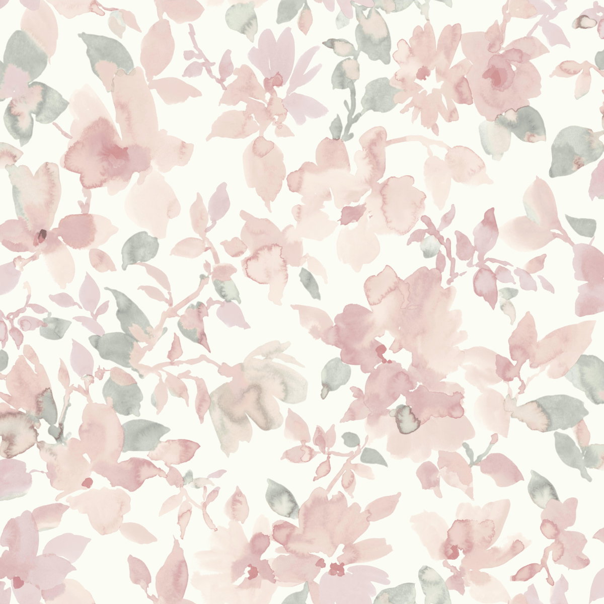 Watercolor Floral Pink Peel & Stick Wallpaper, by York Wall, 16'6" length x 1'8.5" width x 0.02" depth