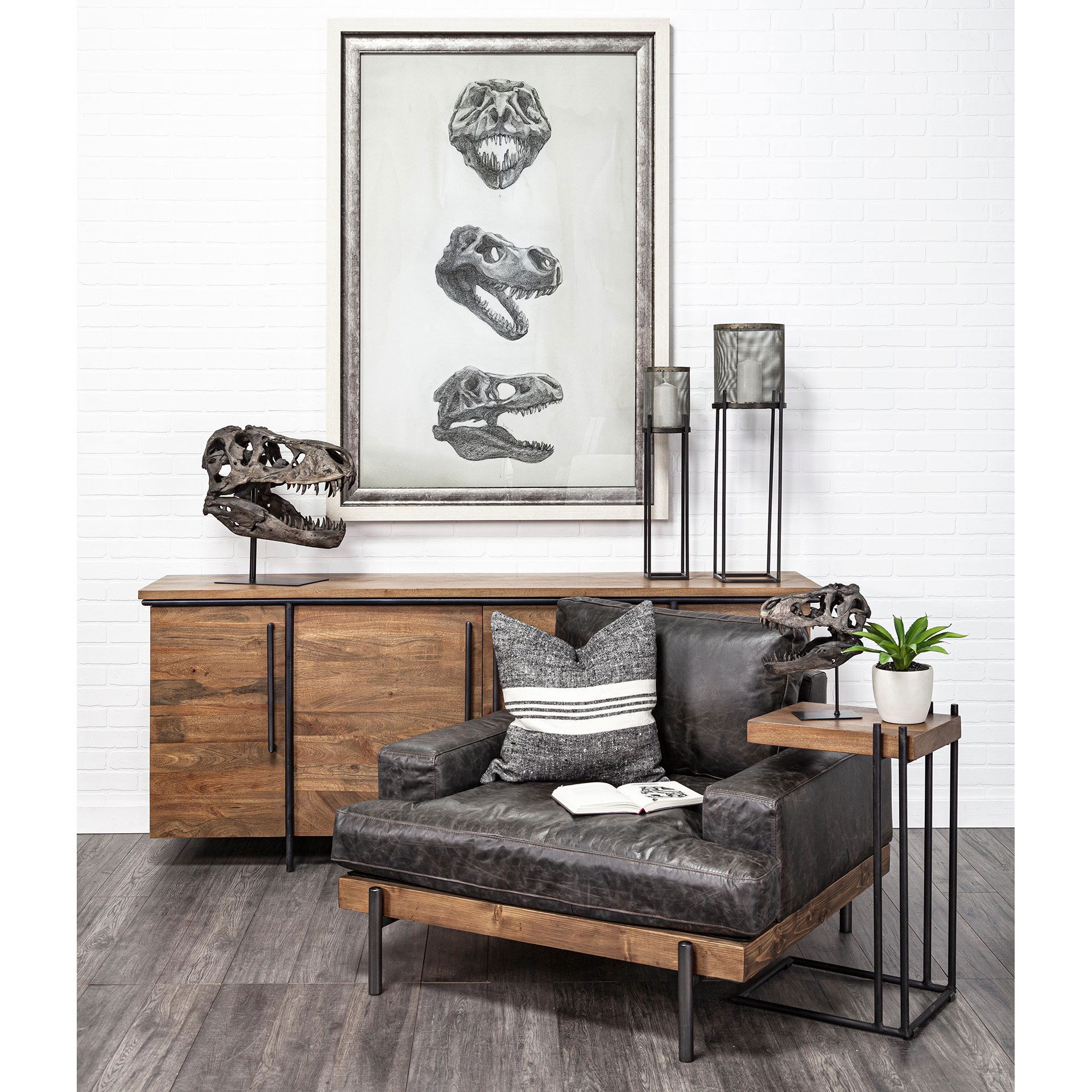 Lagrane 19L x 11W Brown Resin Tyrannosaurus T Rex Dinosaur Skull Replica large image 