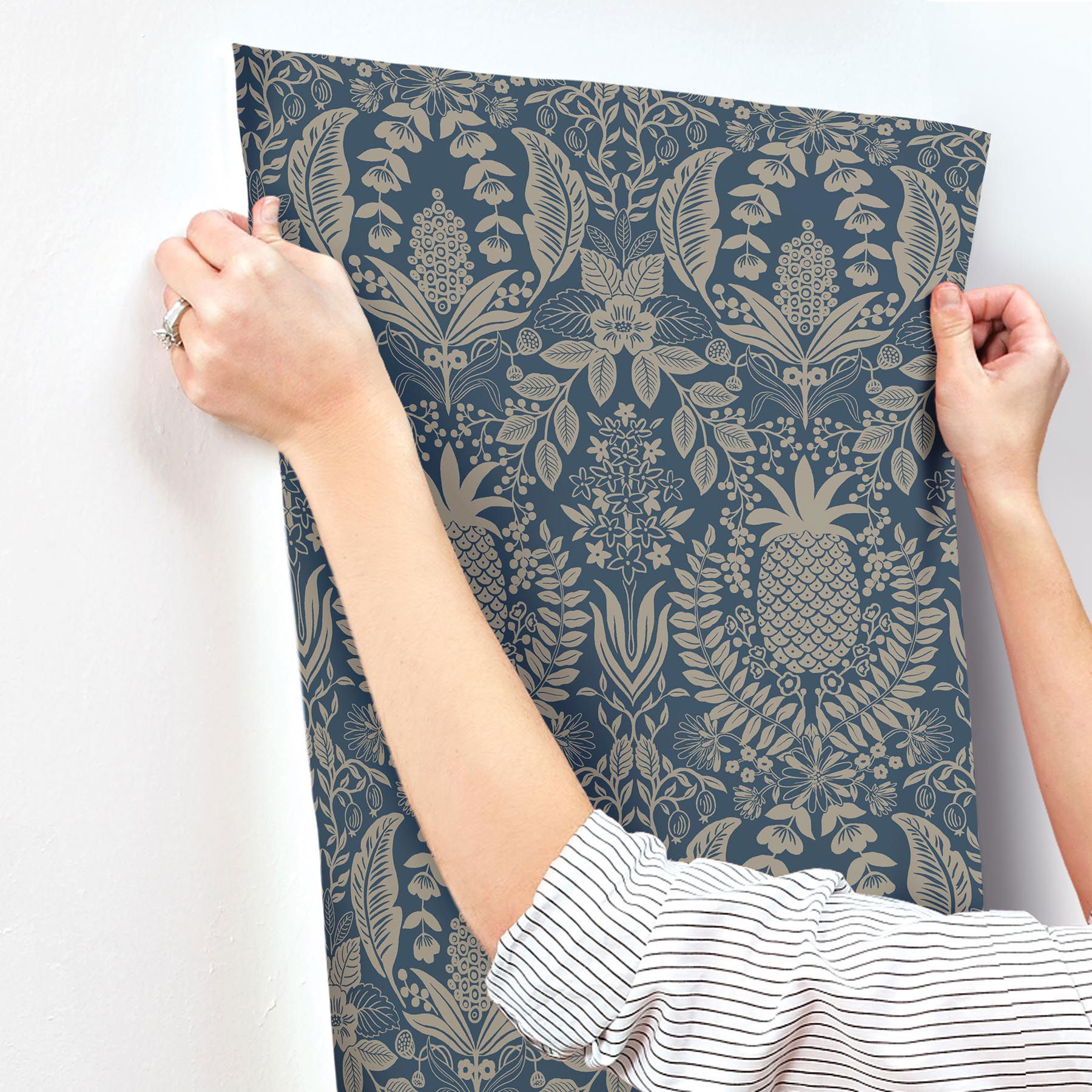 Pineapple Damask Navy Wallpaper large image 