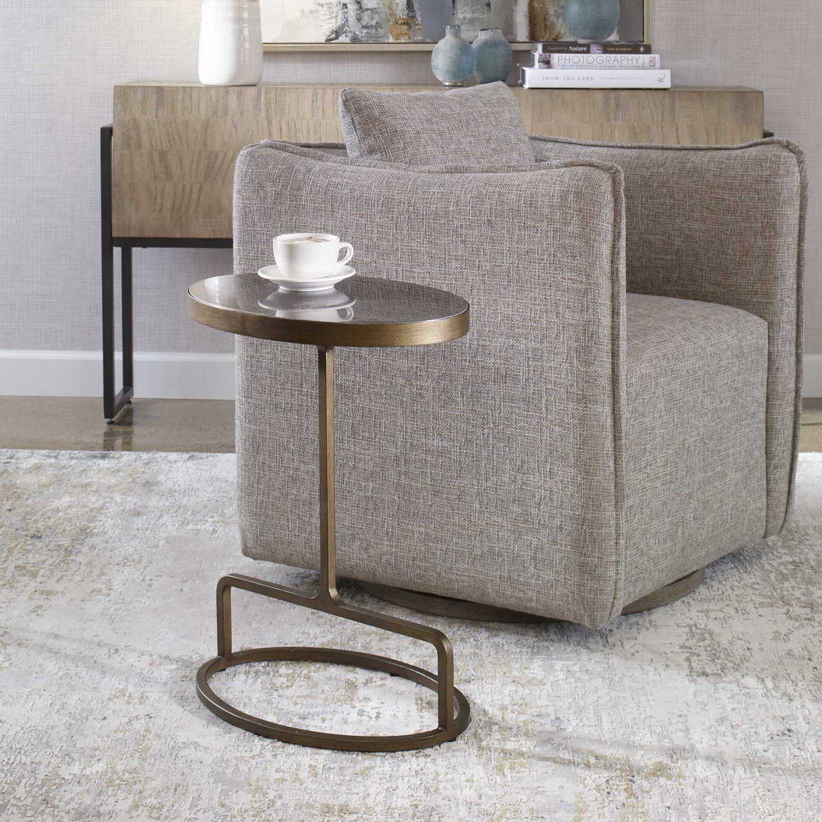 Jessenia Stone Accent Table, Side & End Table by Uttermost, 18" width x 23" height x 12" depth View 2