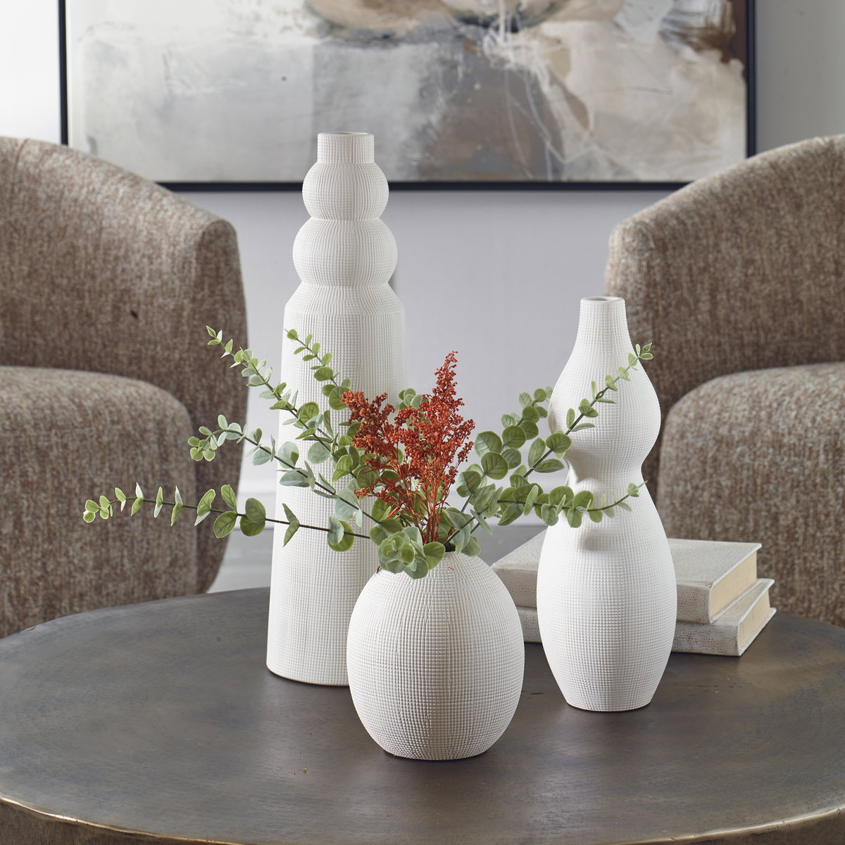 Forma White Ceramic Vases Set/3, by Uttermost, 5.5" width x 19" height x 5.5" depth View 2