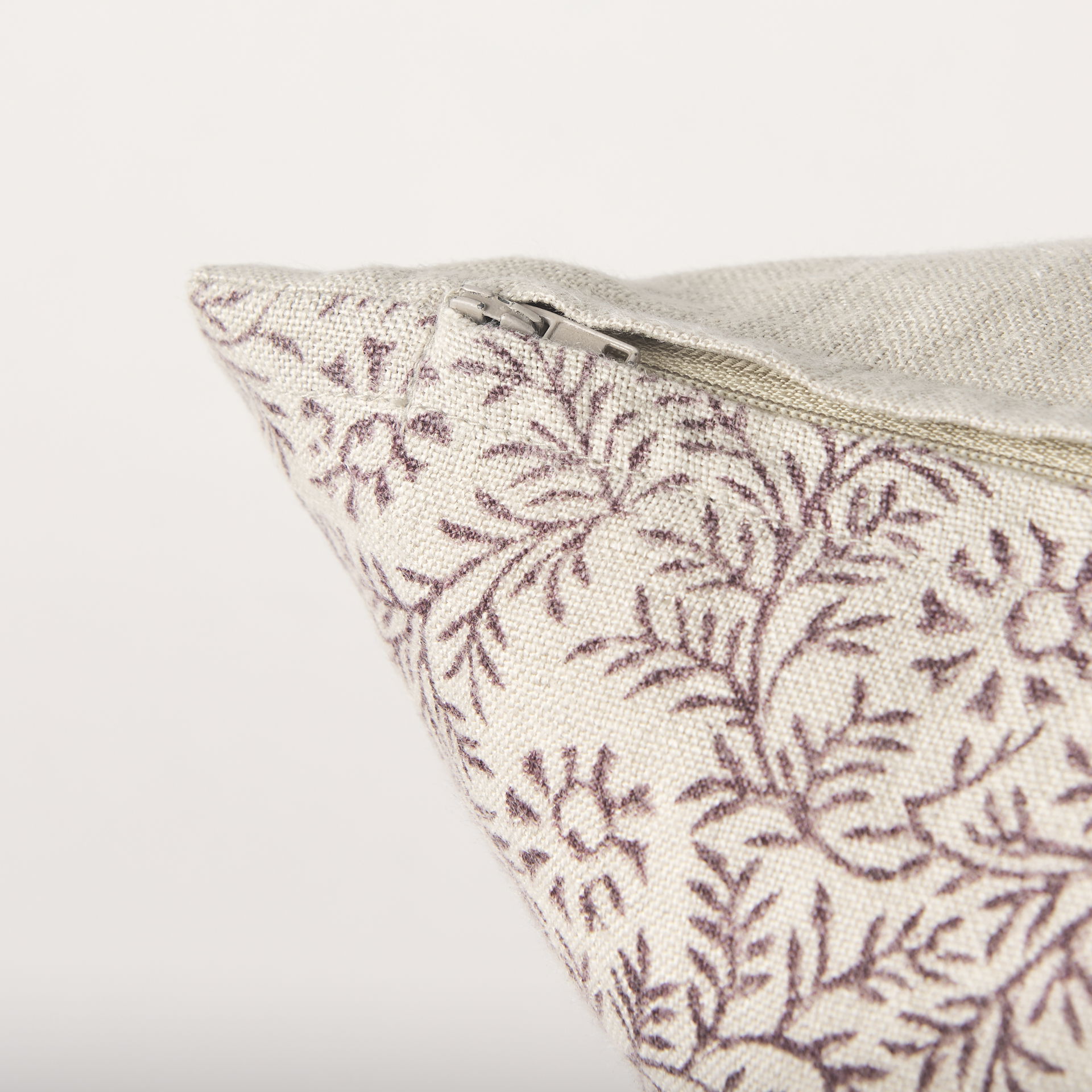 Jayne Beige with Merlot Print Linen Square Decorative Pillow Cover large image 