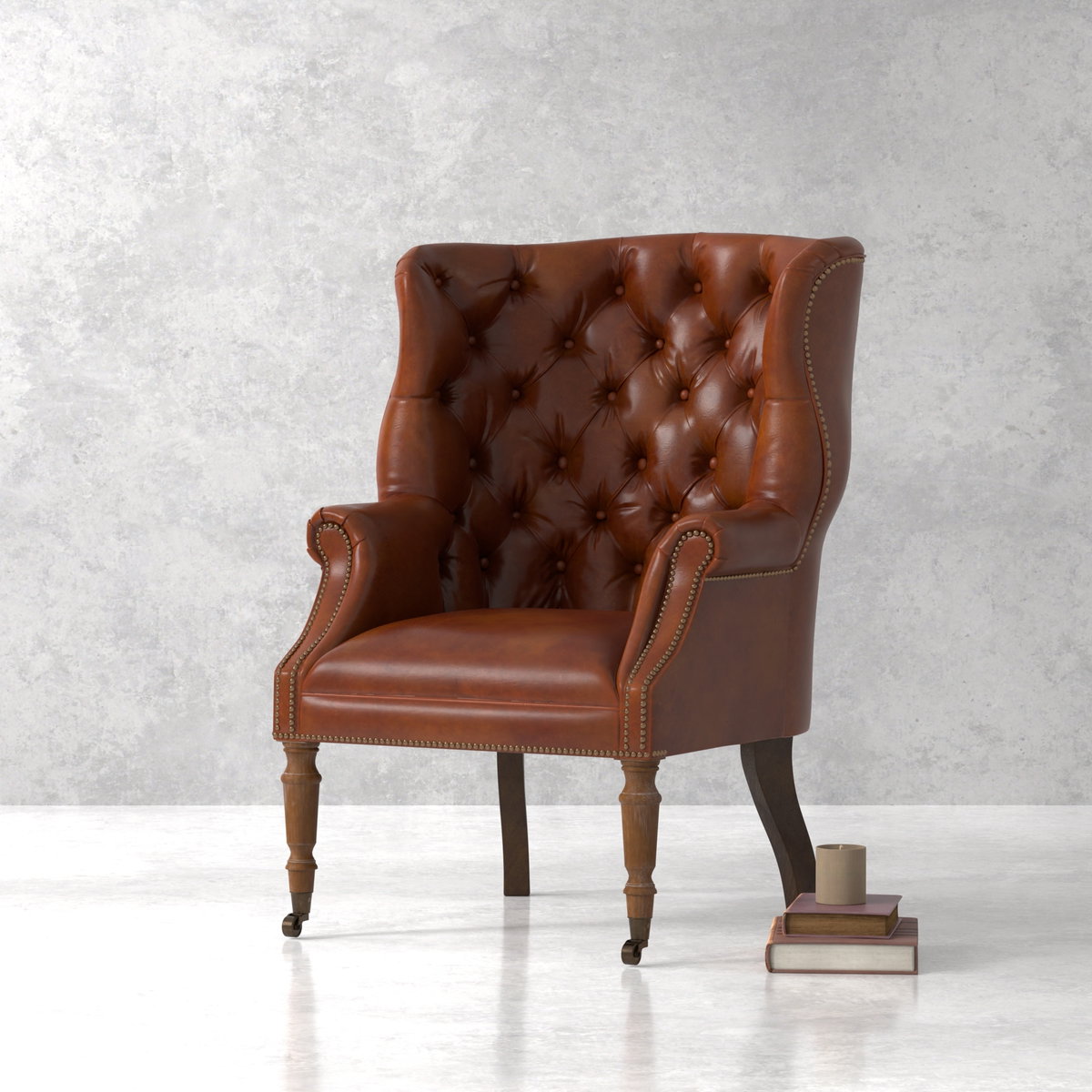 Welsh Leather Chair, Vintage Havana, Seating by Sarreid, 32" length x 33" width x 43" height View 15