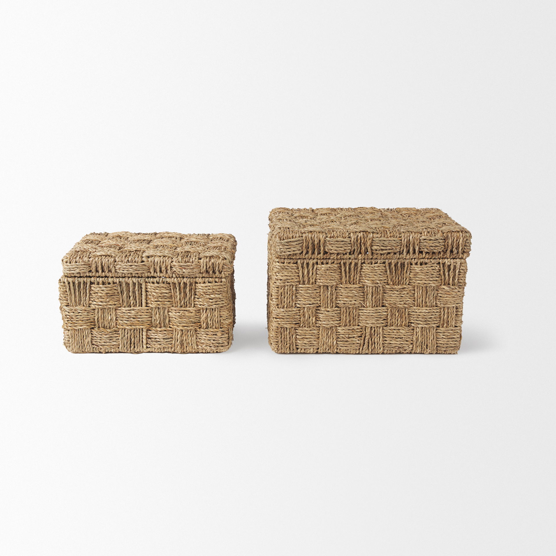 Hanalei Set of 2 Seagrass Boxes with Lids, by Mercana, 11.42" length x 7.48" width x 7.48" height View 4