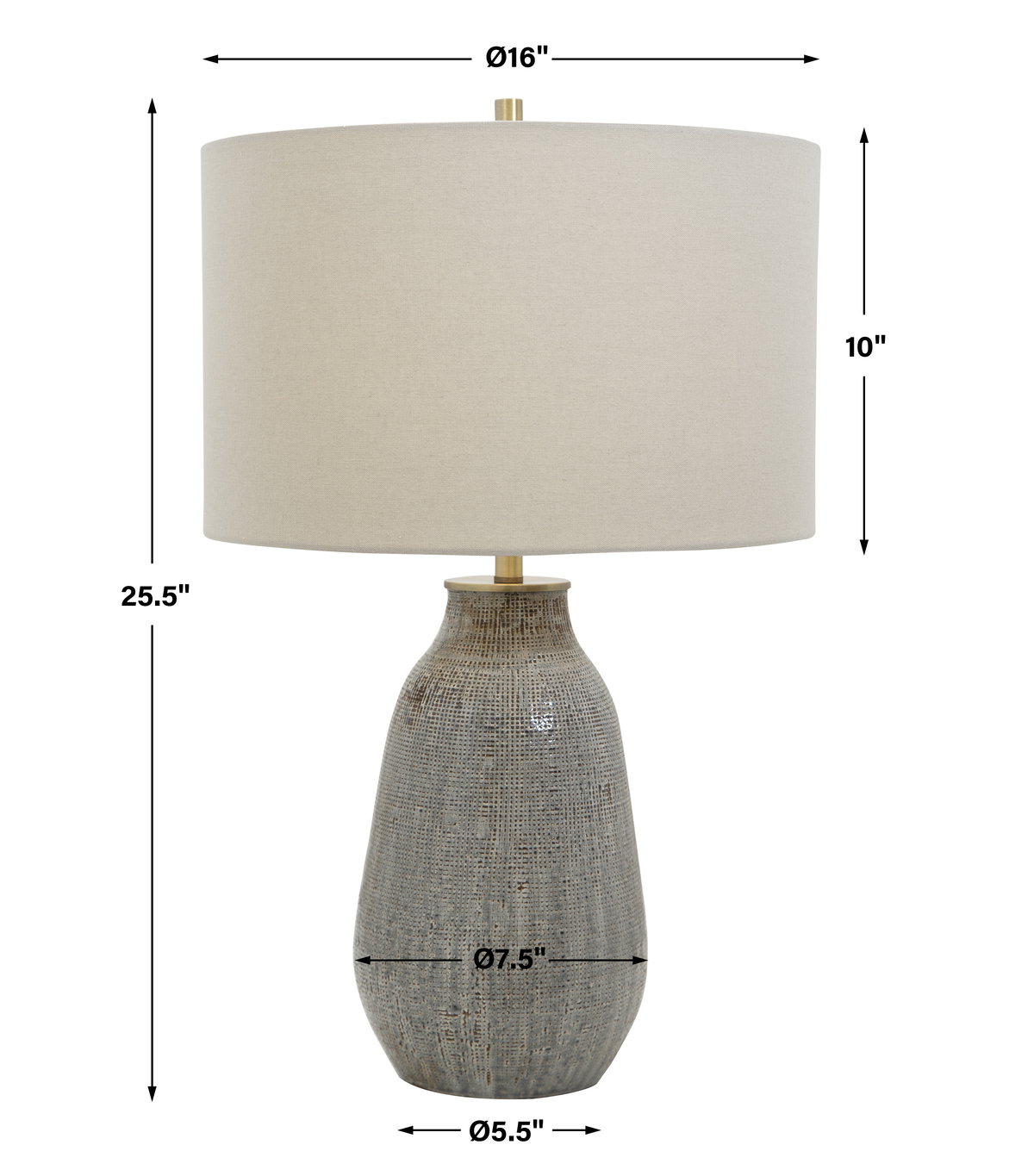 Monacan Gray Textured Table Lamp, by Uttermost, 1'4" width x 2'1.5" height x 1'4" depth View 3