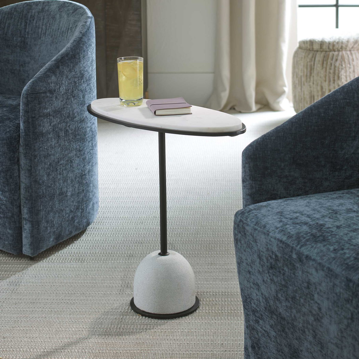 Morro White Marble Side Table, Side & End Table by Uttermost, 24.25" width x 23.25" height x 10.5" depth View 5