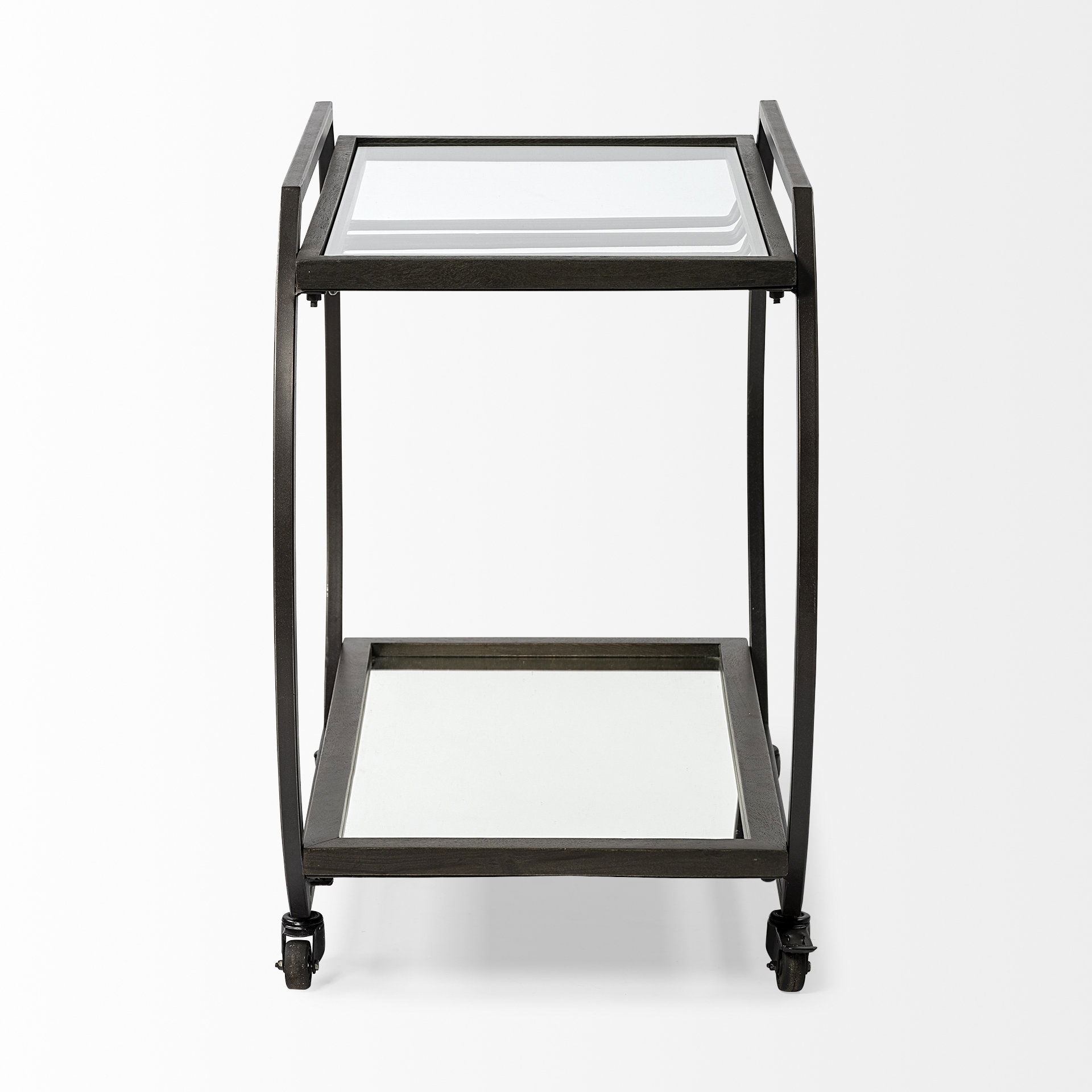 Chriselle Black Metal And Glass Two Tier Bar Cart, Bar Carts & Cabinet by Mercana, 38" length x 18.5" width x 32.5" height View 5