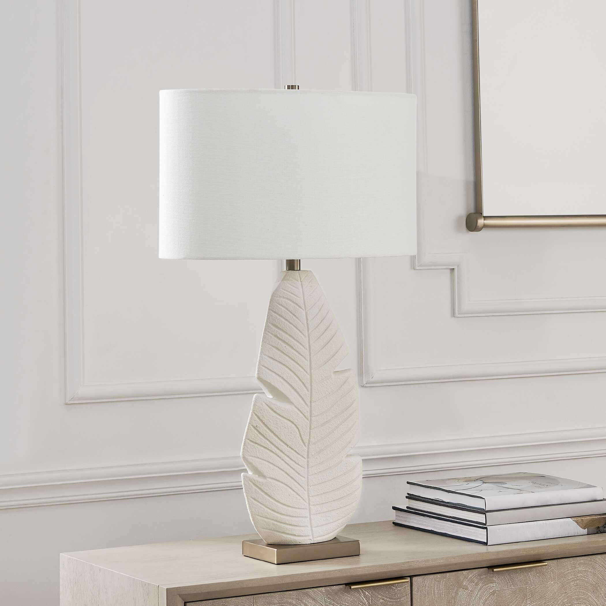 Palm Leaf White Table Lamp, by Uttermost, 19" width x 31.25" height x 19" depth View 4
