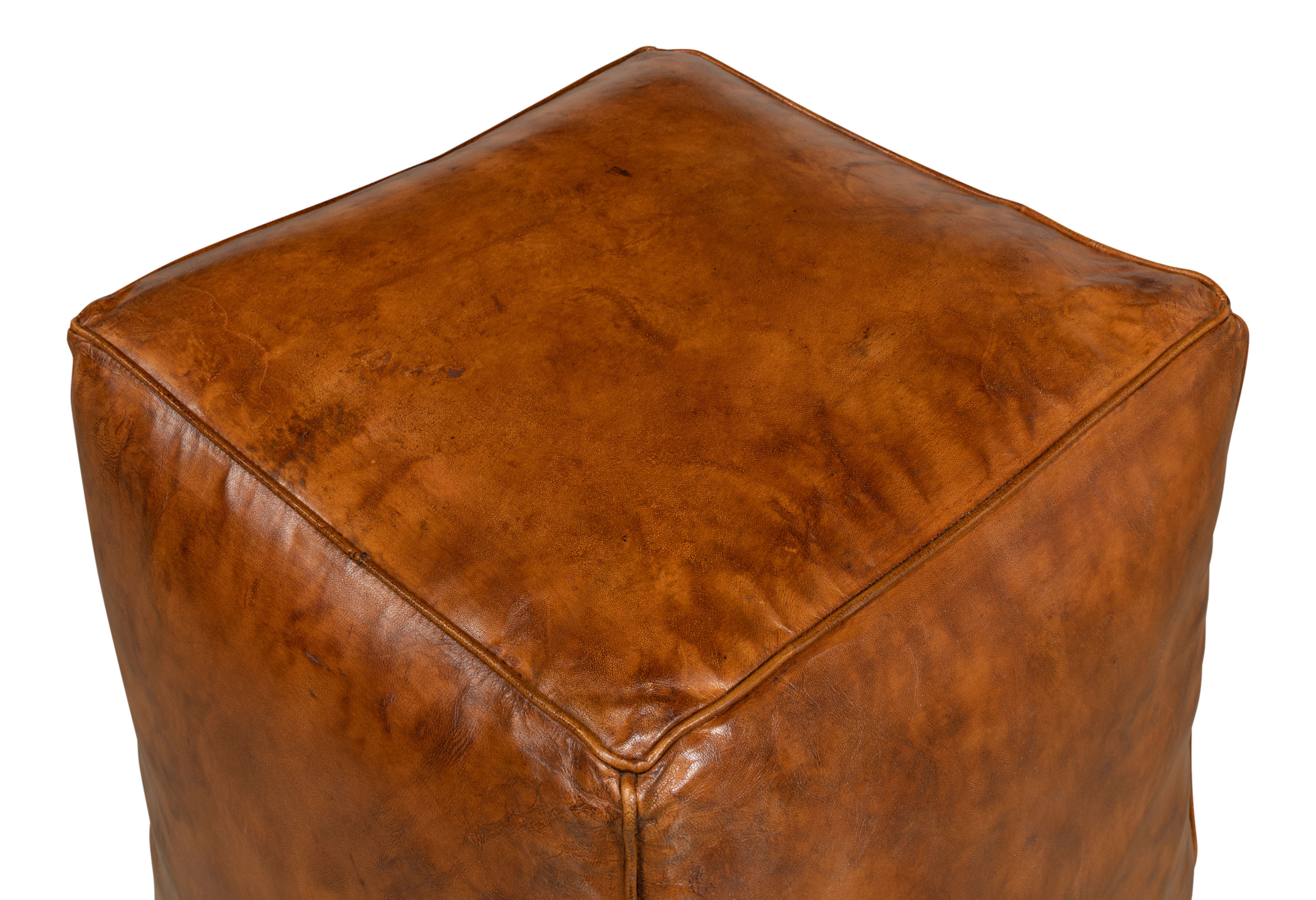 Sunday Afternoon Leather Cube,Natural, Seating by Sarreid, 15" length x 15" width x 16" height View 9