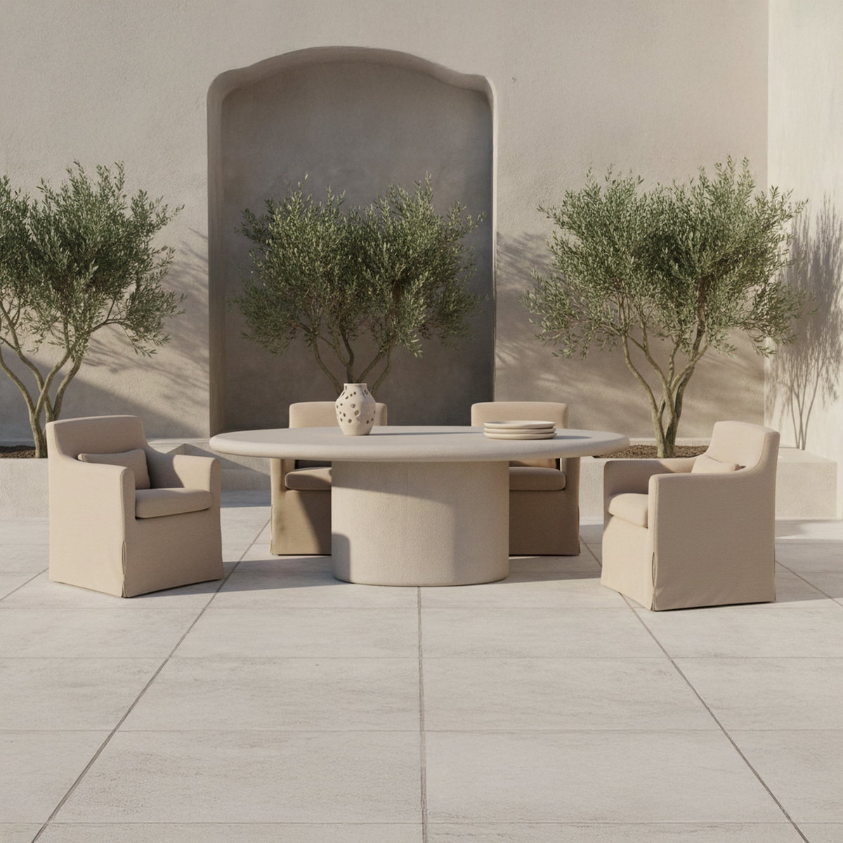 Frida Outdoor Dining Table Cream, Outdoor Table by Moe's Home, 6'6" width x 2'6" height x 4' depth View 6