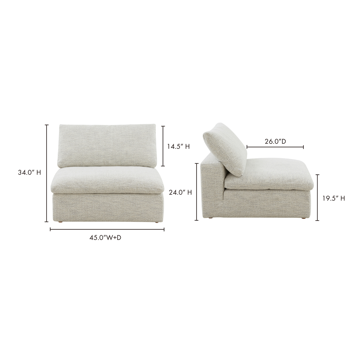 Clay Slipper Chair Coastside Sand, Accent Chair by Moe's Home, 44.5" width x 32.7" height x 44.5" depth View 11