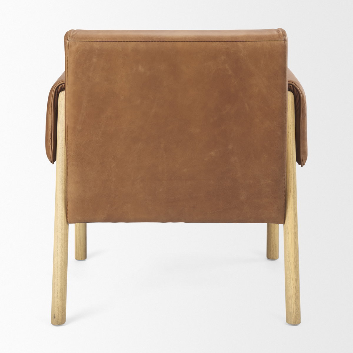 Ashton Brown Leather with Light Wood Accent Chair, by Mercana, 28.54" length x 29.72" width x 31.5" height View 6