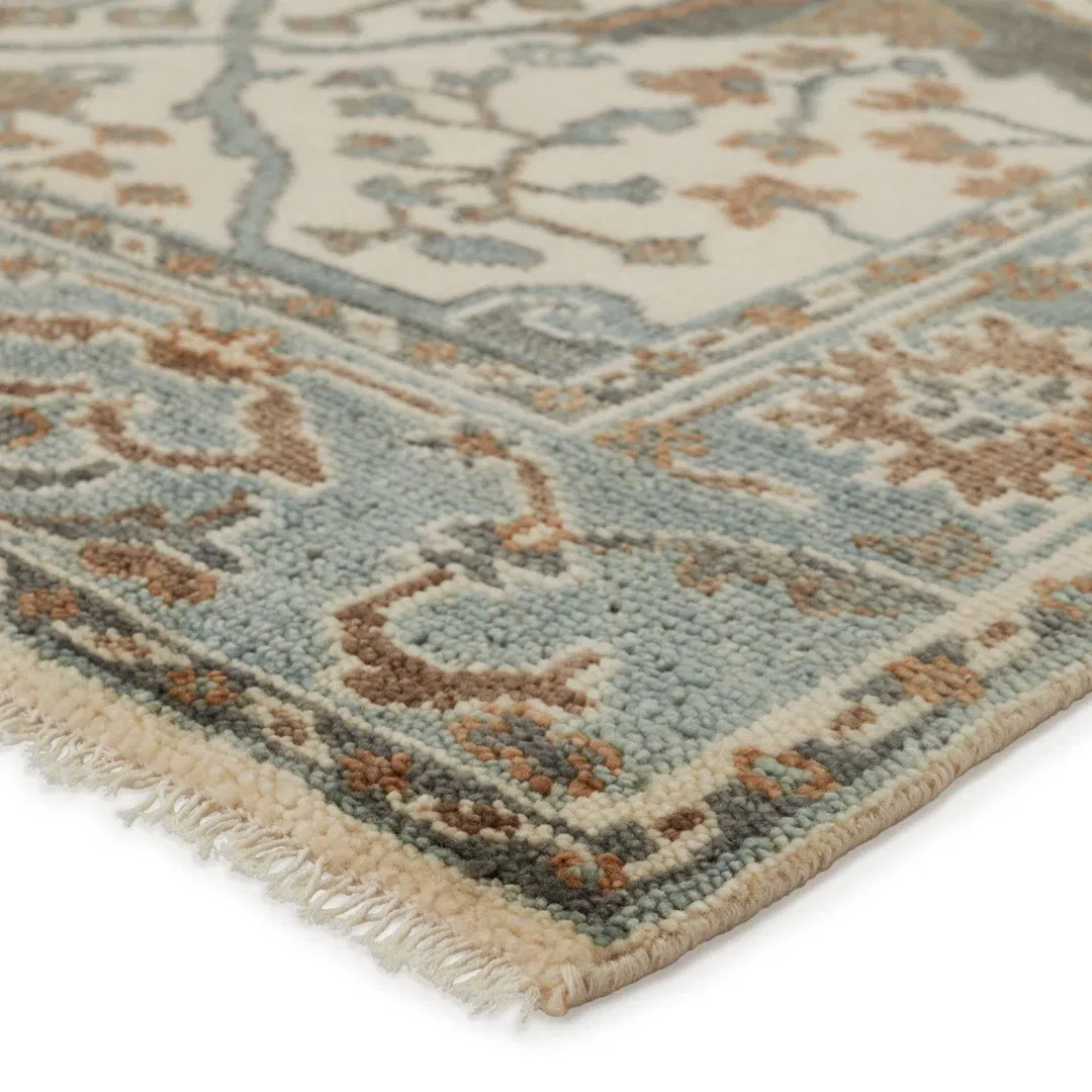 Jaipur Living Slayton Handknotted Medallion Ivory Light Teal Area Rug large image 