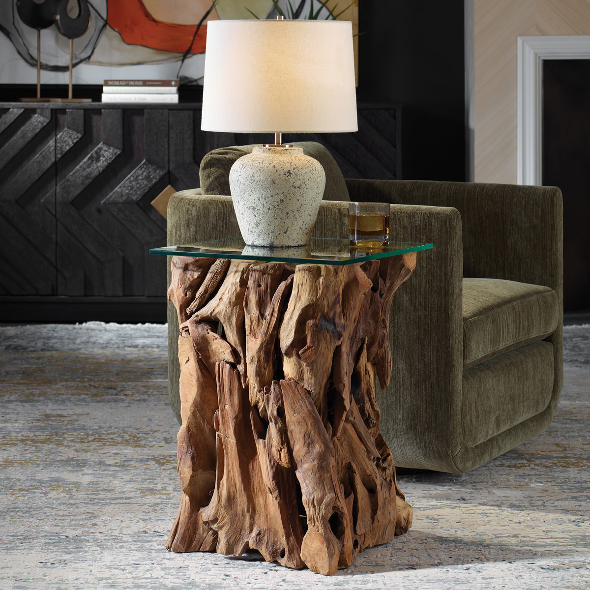Rozel Teak Wood End Table, Side & End Table by Uttermost, 17.25" width x 24" height x 17.25" depth View 2