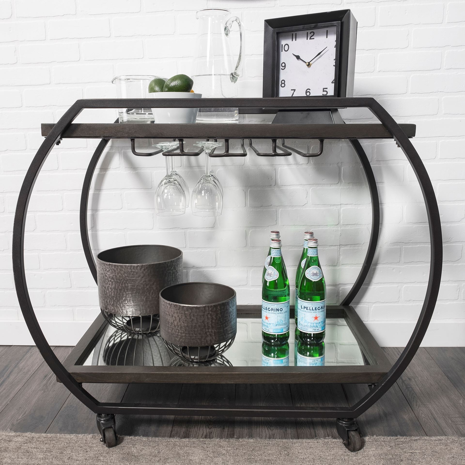 Chriselle Black Metal And Glass Two Tier Bar Cart, Bar Carts & Cabinet by Mercana, 38" length x 18.5" width x 32.5" height View 3
