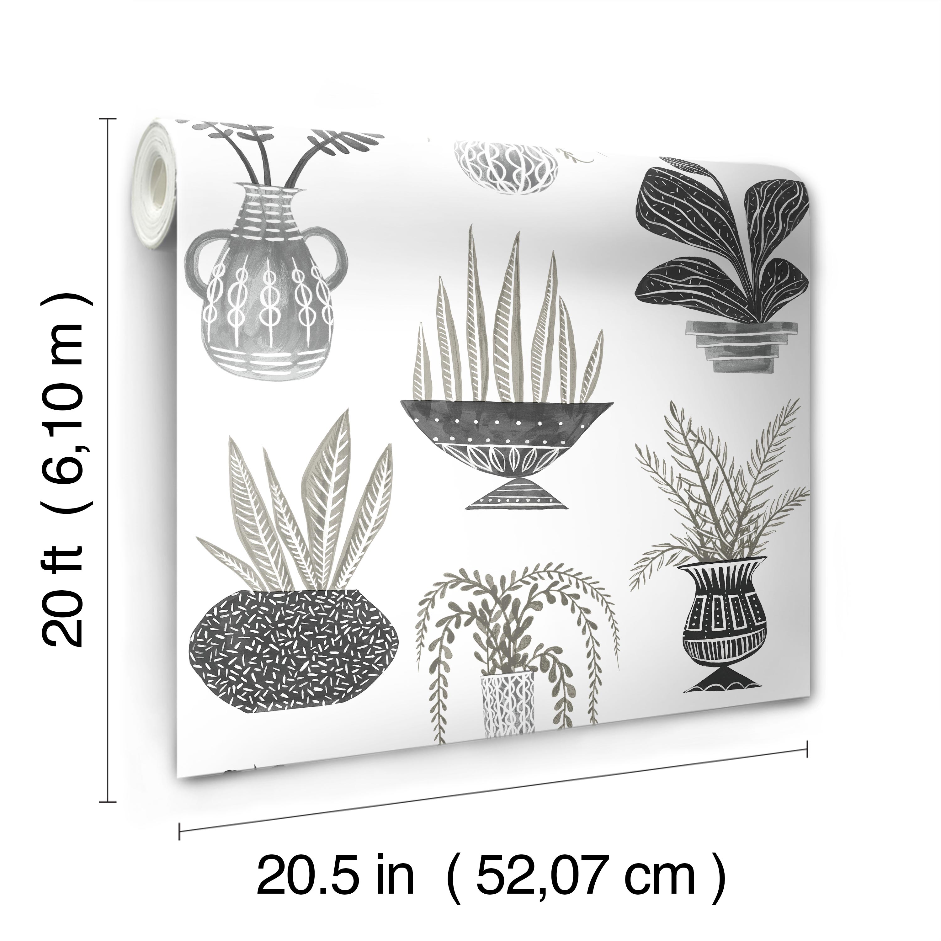 Plant Party Black Peel & Stick Wallpaper, by York Wall, 20' length x 1'8.5" width x 0.02" depth View 8