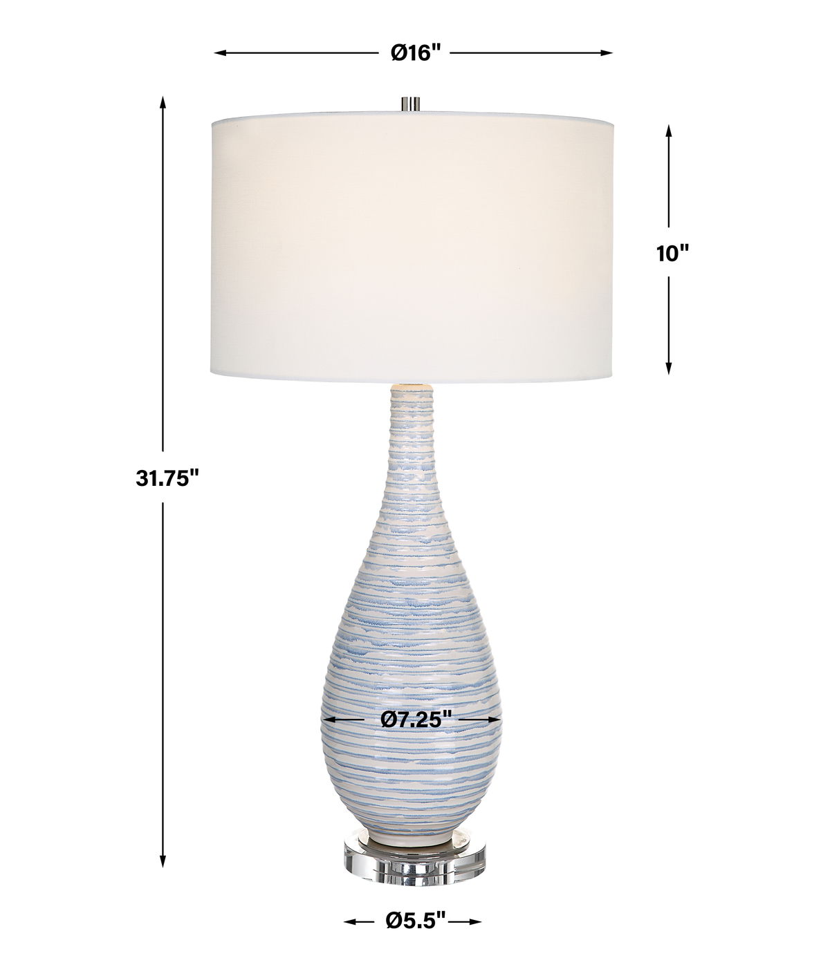 Clariot Ribbed Blue Table Lamp, by Uttermost, 16" width x 31" height x 16" depth View 3