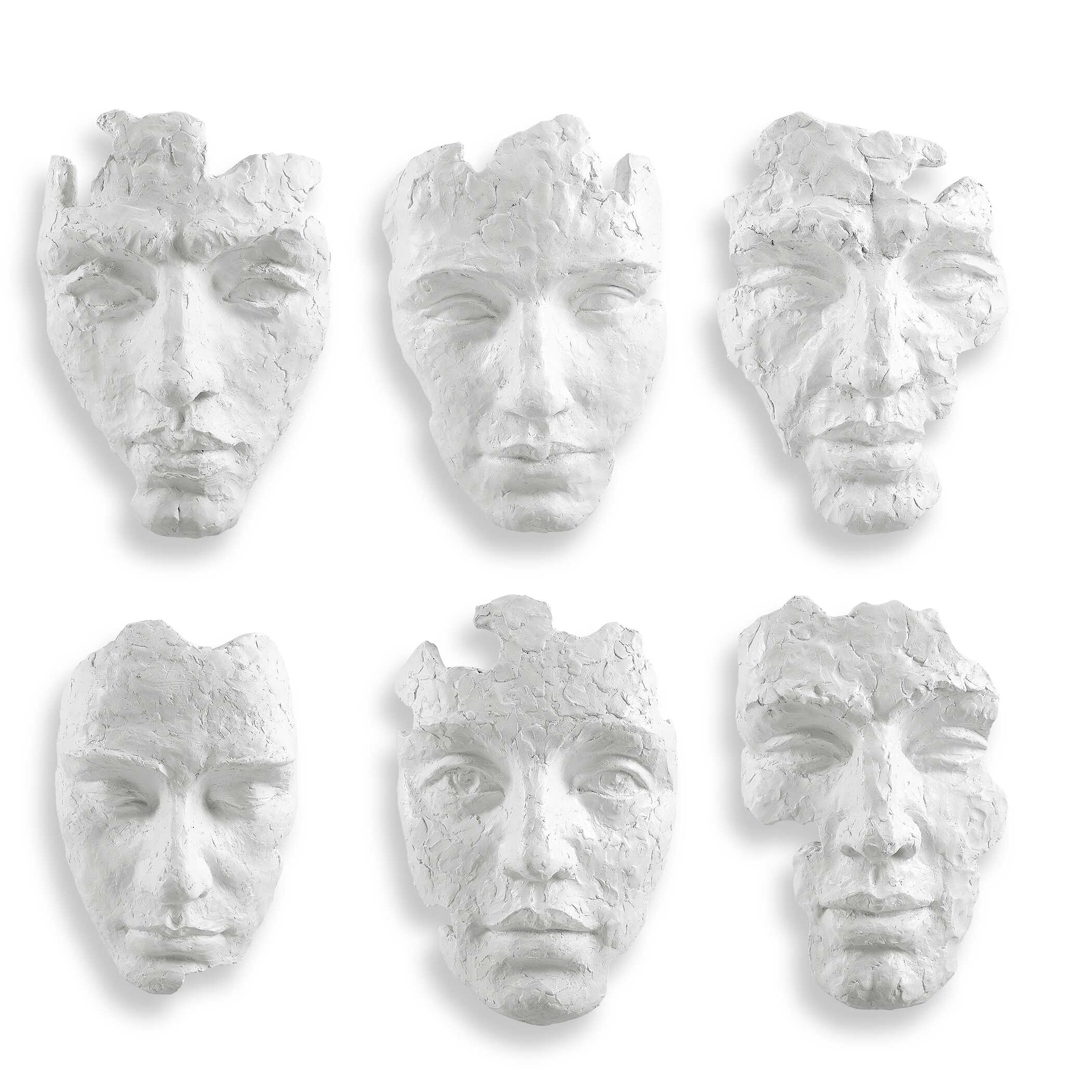 Self-Portrait White Mask Wall Decor Set/6, Sculptural Wall Art by Uttermost, 9.62" width x 14" height x 5.12" depth View 1