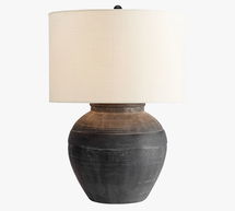 Online Designer Living Room Faris Ceramic 21" Table Lamp, Matte Black Base with Large Textured Shade, Ivory