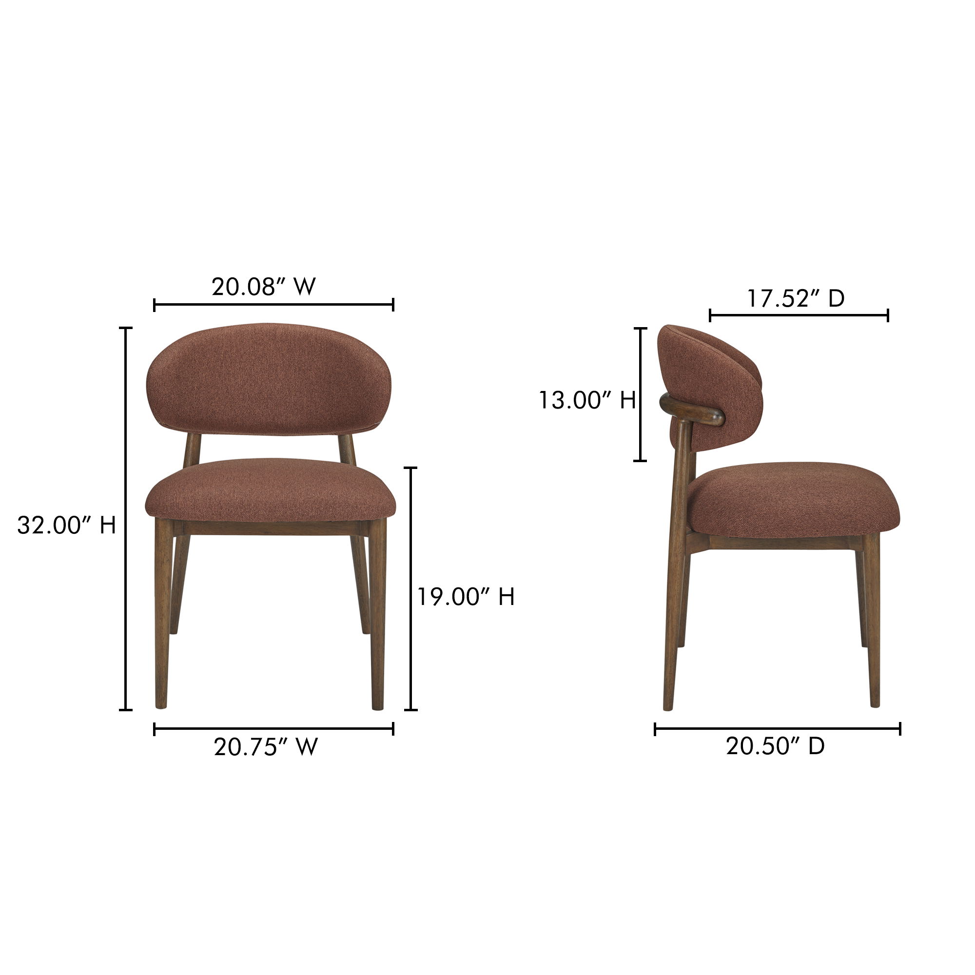 Ellie Dining Chair Rust, by Moe's Home, 20.75" width x 32" height x 20.5" depth View 8