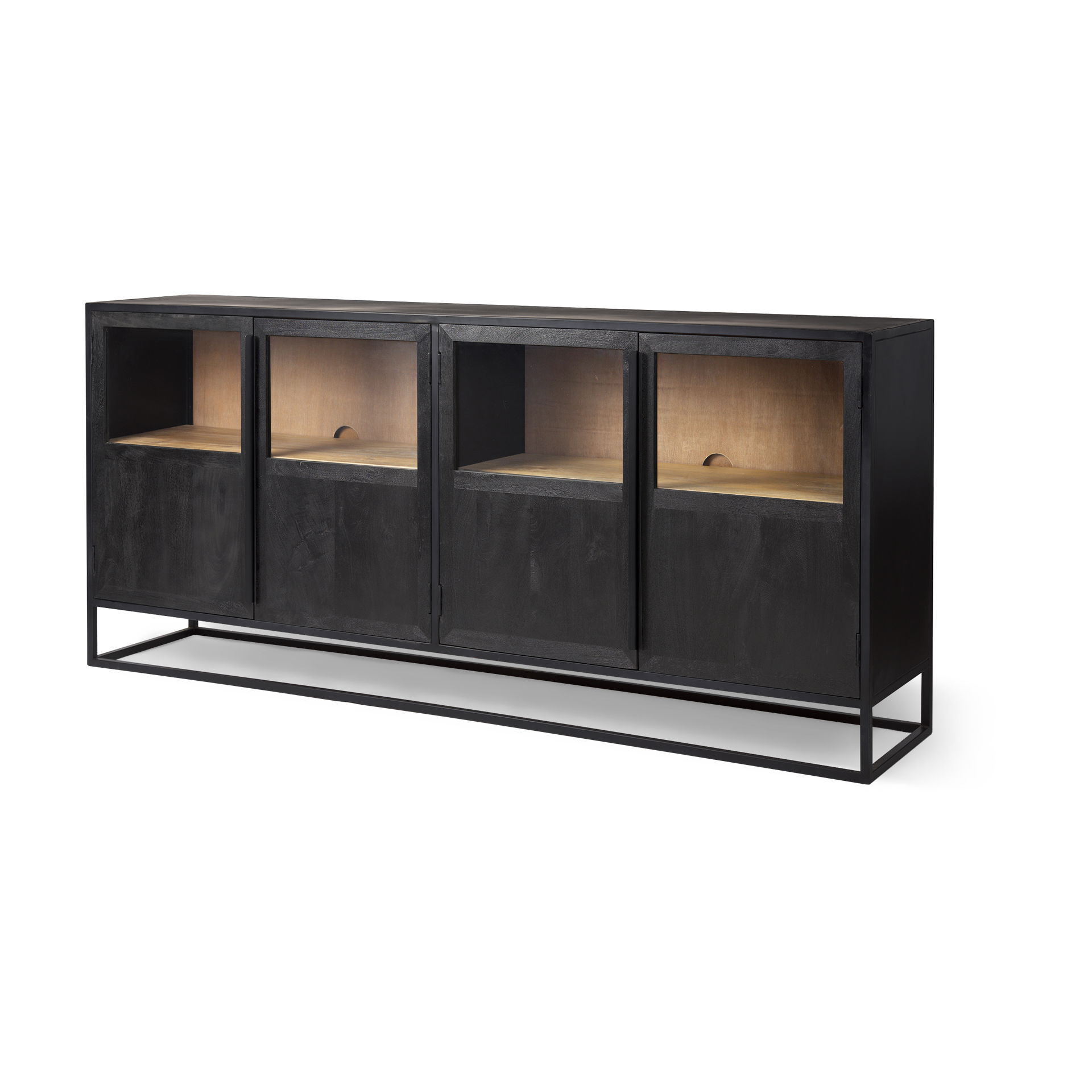 Sloan 80.0L x 17.0W x 36.0H Black Wood with Black Metal Frame Sideboard, Sideboards & Buffet by Mercana, 80" length x 18.75" width x 36.25" height View 1