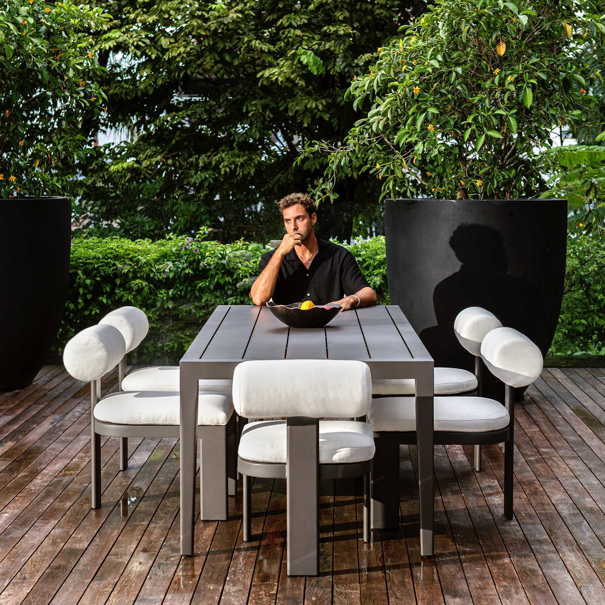 Bolster Back White Outdoor Dining Chair, Outdoor Chair by Uttermost, 1'8" width x 2'7.3" height x 2'4" depth View 9