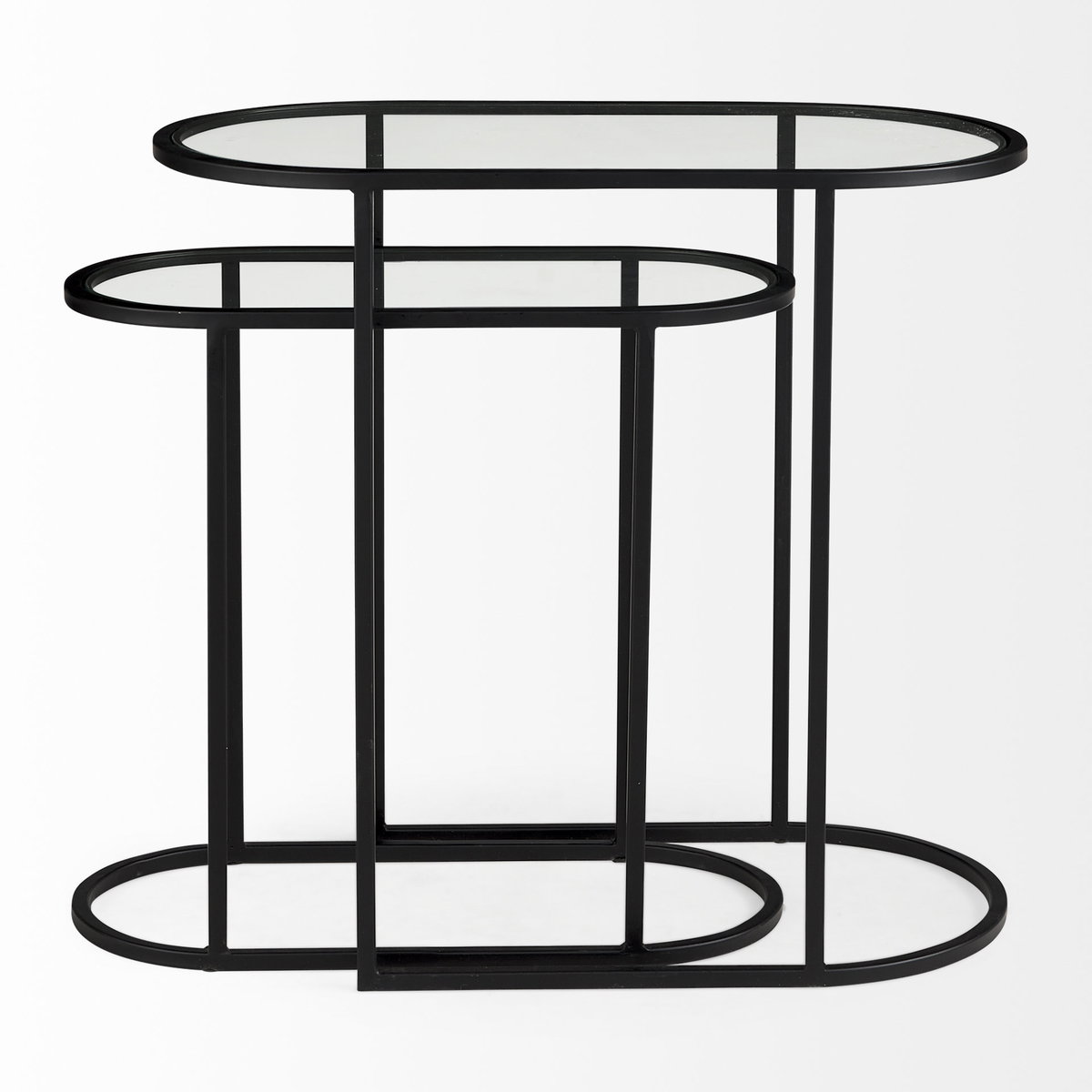 Celine 24.2 L x 12.6 W x 22.4 H Set of Two Black/Silver Metal and Glass Nesting Accent Tables, Side & End Table by Mercana, 24.21" length x 12.6" width x 22.44" height View 2