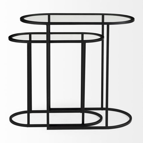 Celine 24.2 L x 12.6 W x 22.4 H Set of Two Black/Silver Metal and Glass Nesting Accent Tables