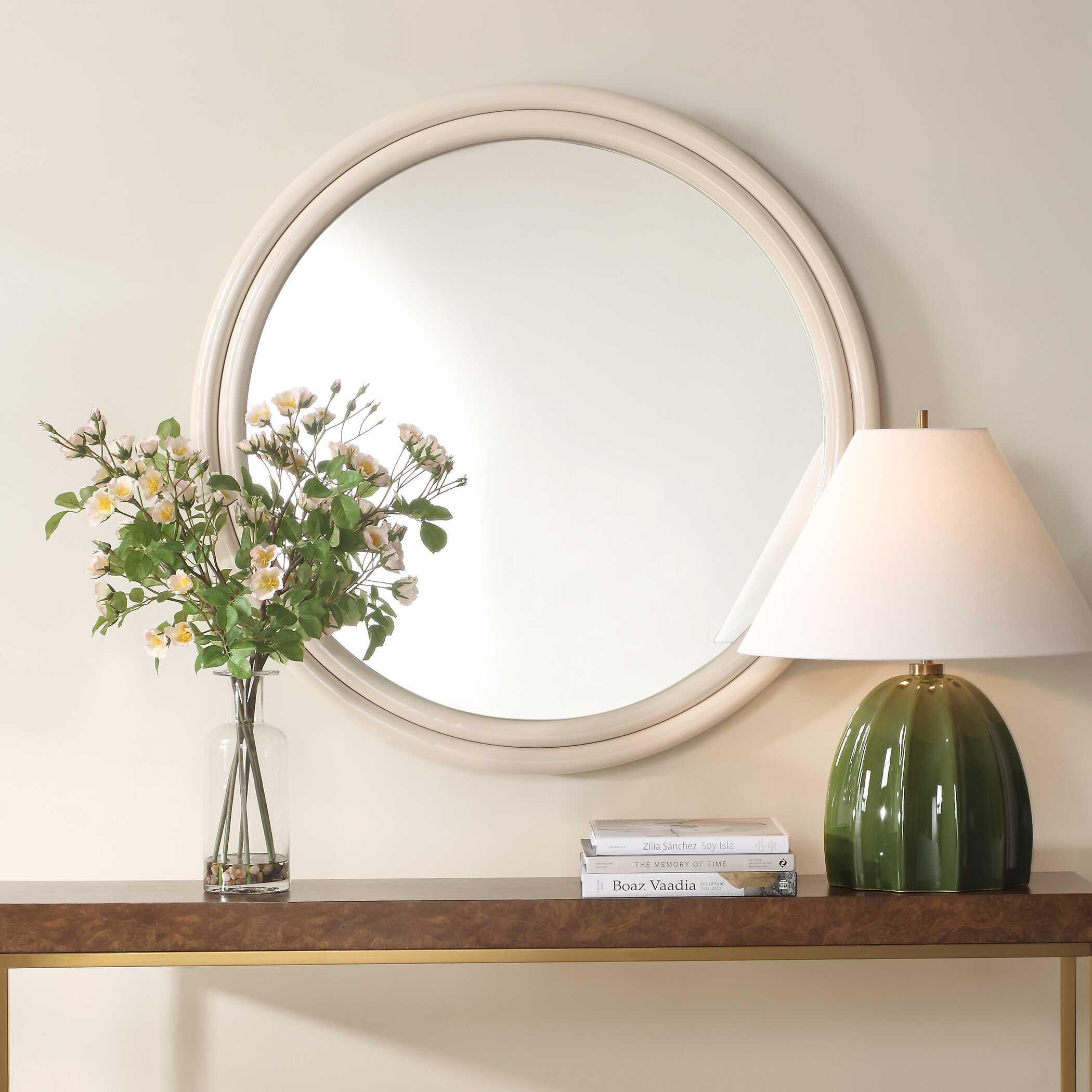 Florian Warm White Round Mirror, by Uttermost, 38.5" width x 38.5" height x 2" depth View 2