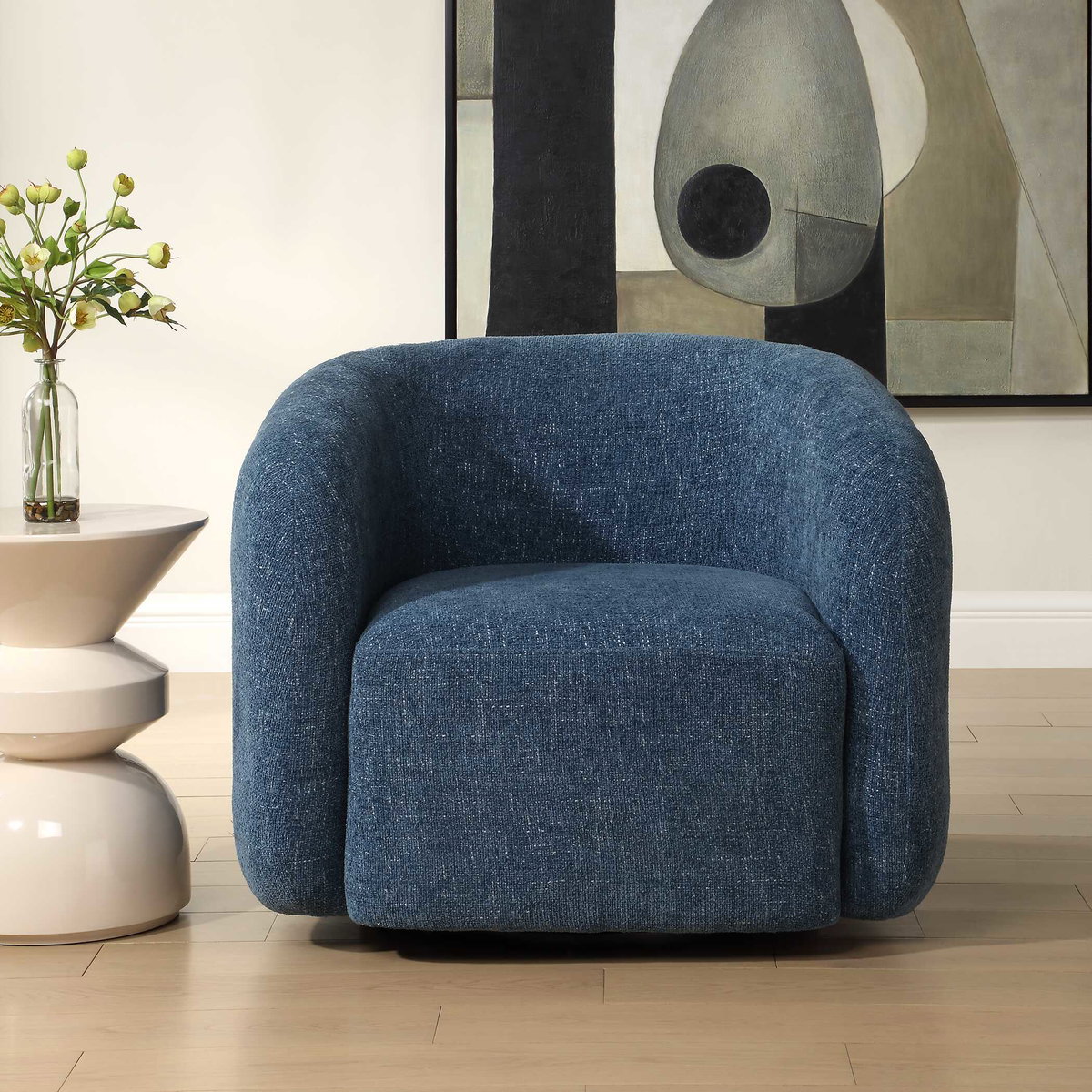 Junie Blue Swivel Barrel Chair, Accent Chair by Uttermost, 34.5" width x 29" height x 33" depth View 2