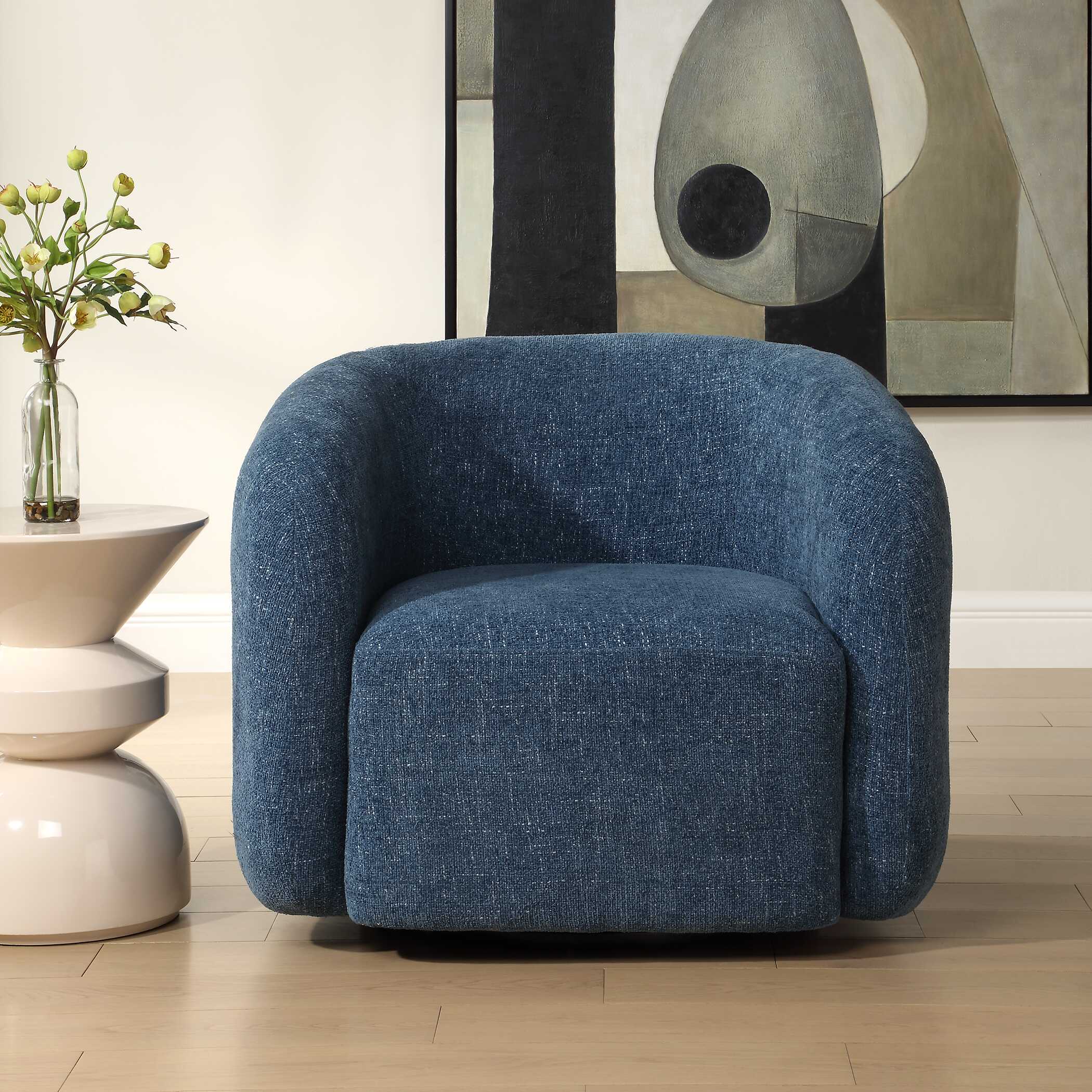 Junie Blue Swivel Barrel Chair, Furniture by Uttermost, 34.5" width x 29" height x 33" depth View 2
