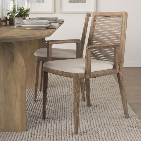 Clara Light Brown Wood with Cream Fabric Seat and Cane Back Dining Chair