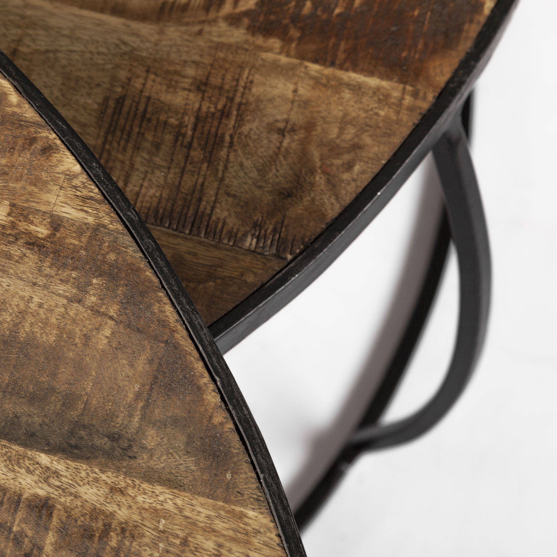 Clapp I Set of 2 (41' & 38') Round Brown Wood Top Black Iron Base Nesting Coffee Tables, by Mercana, 44" length x 44" width x 20" height View 11