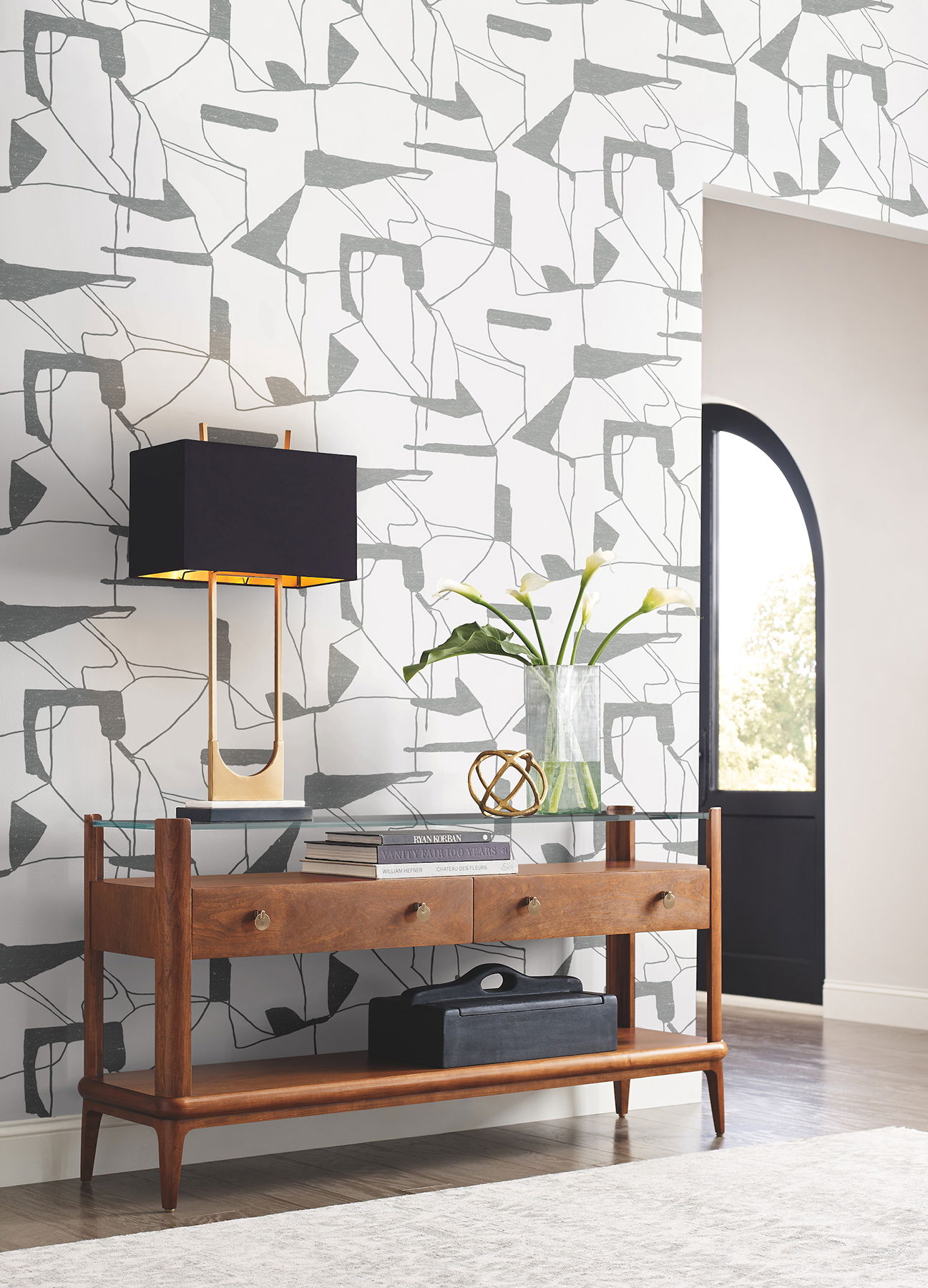 Abstract Geo White & Silver Wallpaper large image 