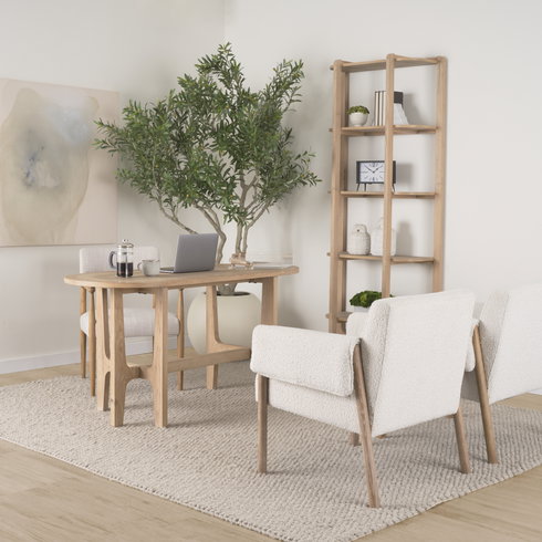 Toni Curved Back Dining Side Chair | Cream Fabric with Light Brown Wood