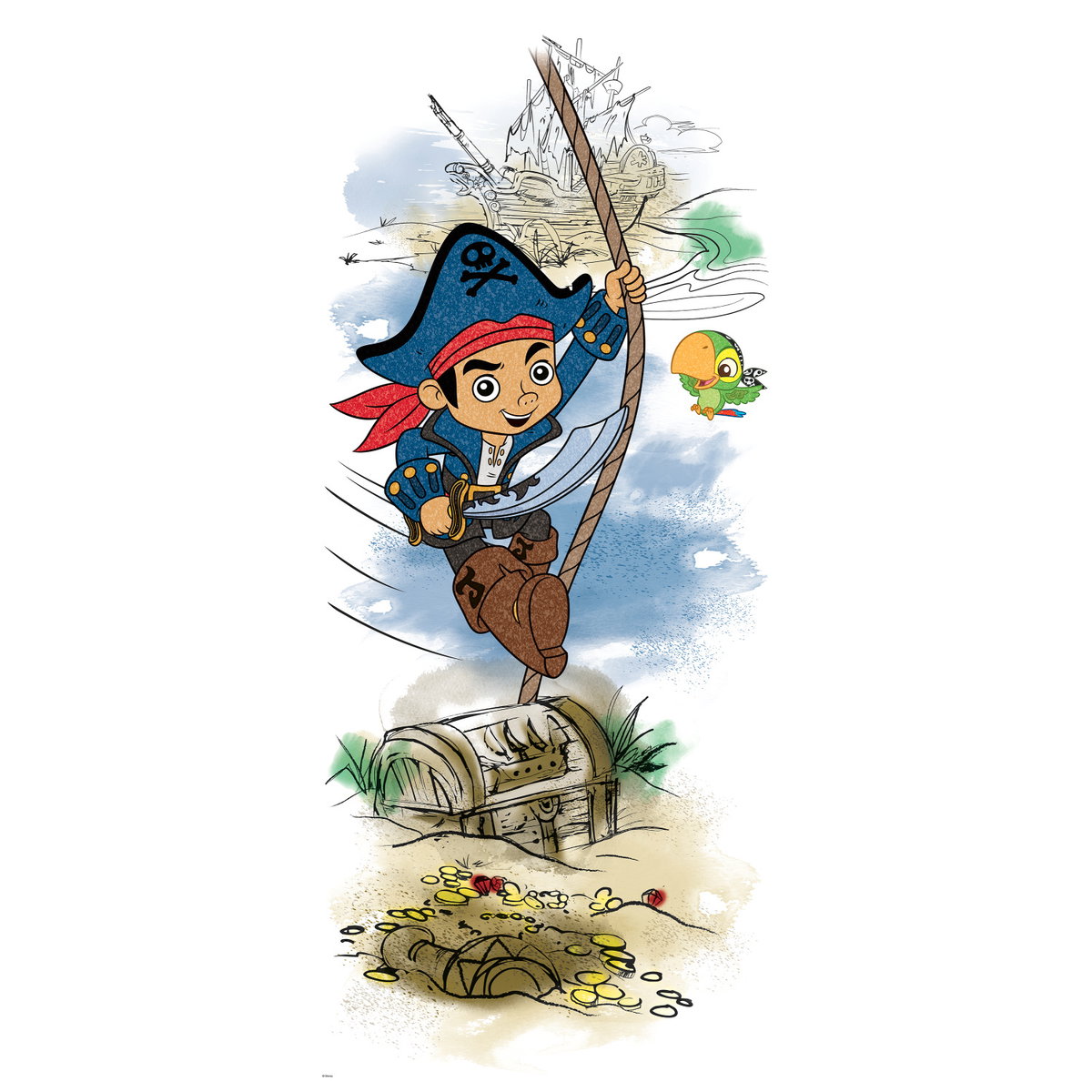 Captain Jake & The Never Land Pirates Treasure Peel & Stick Giant Wall Graphic, by York Wall, 3'3.6" length x 1'6" width x 0.02" depth