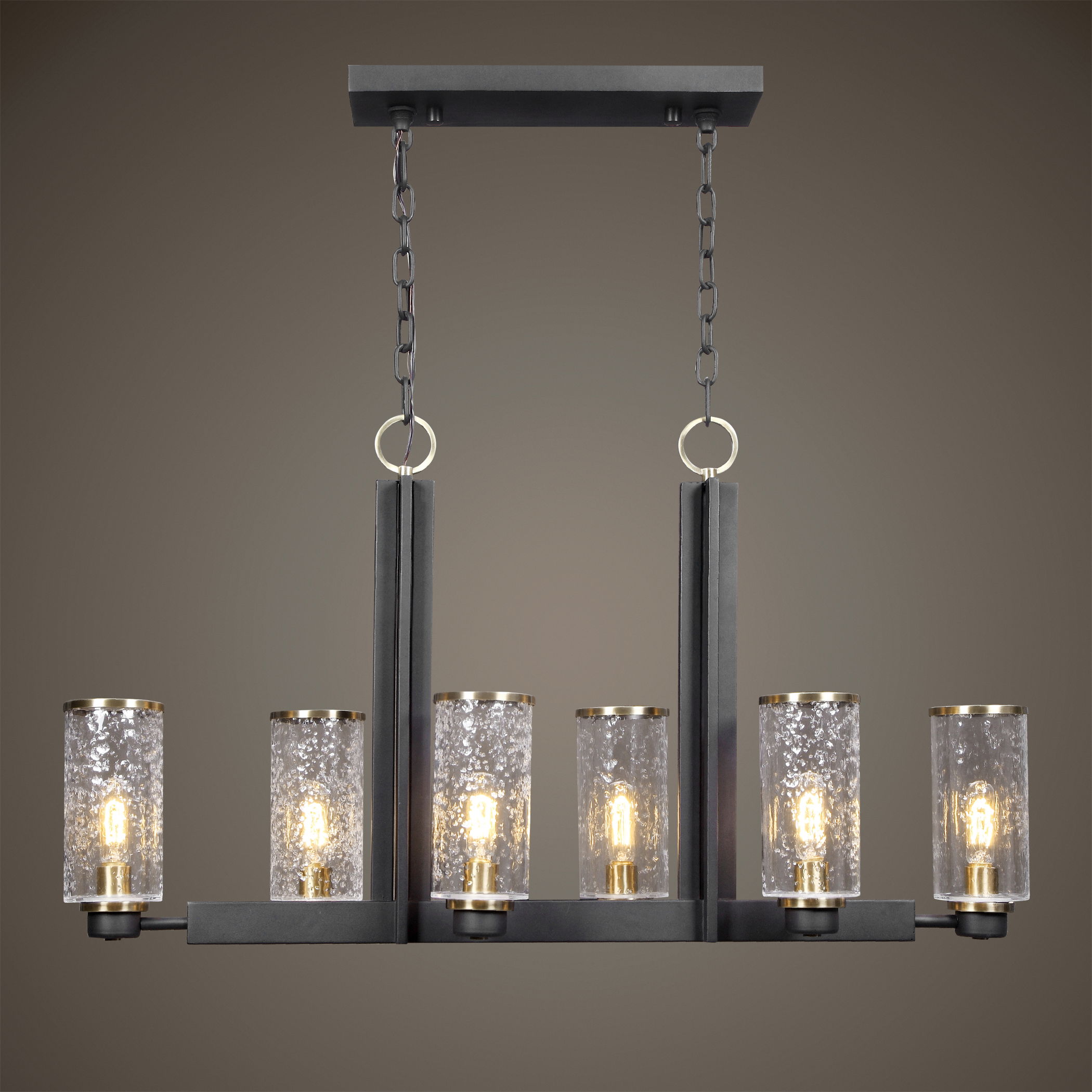 Jarsdel 6 Light Industrial Island Light, Ceiling Light by Uttermost, 44.5" width x 25" height x 11.5" depth View 2