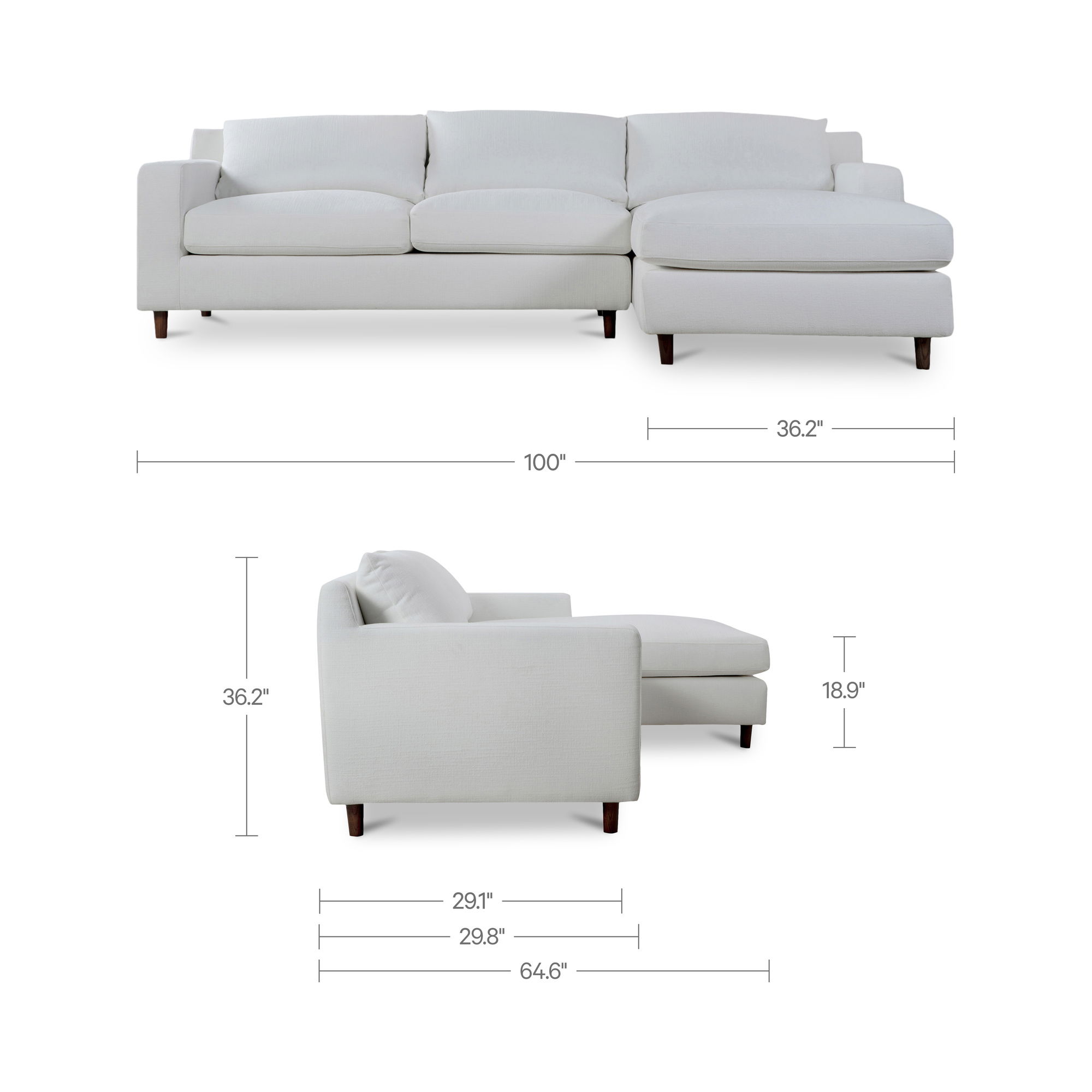 Hutton Left Sectional White, Sectional Sofa by Moe's Home, 100" width x 36.2" height x 29.8" depth View 10