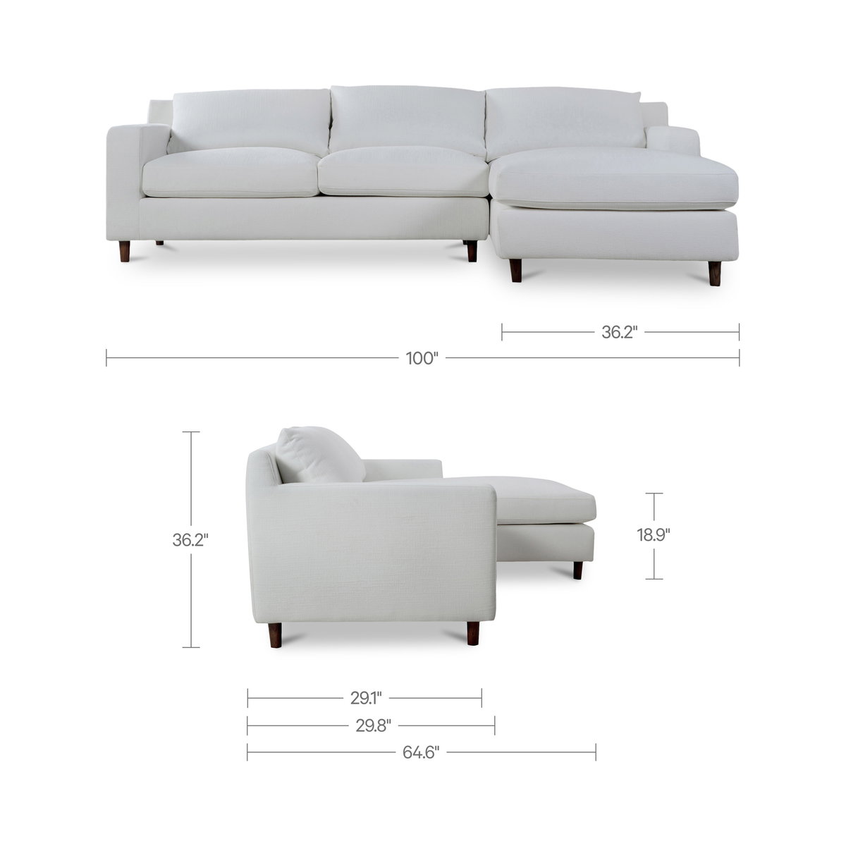 Hutton Left Sectional White, Sectional Sofa by Moe's Home, 100" width x 36.2" height x 29.8" depth View 10