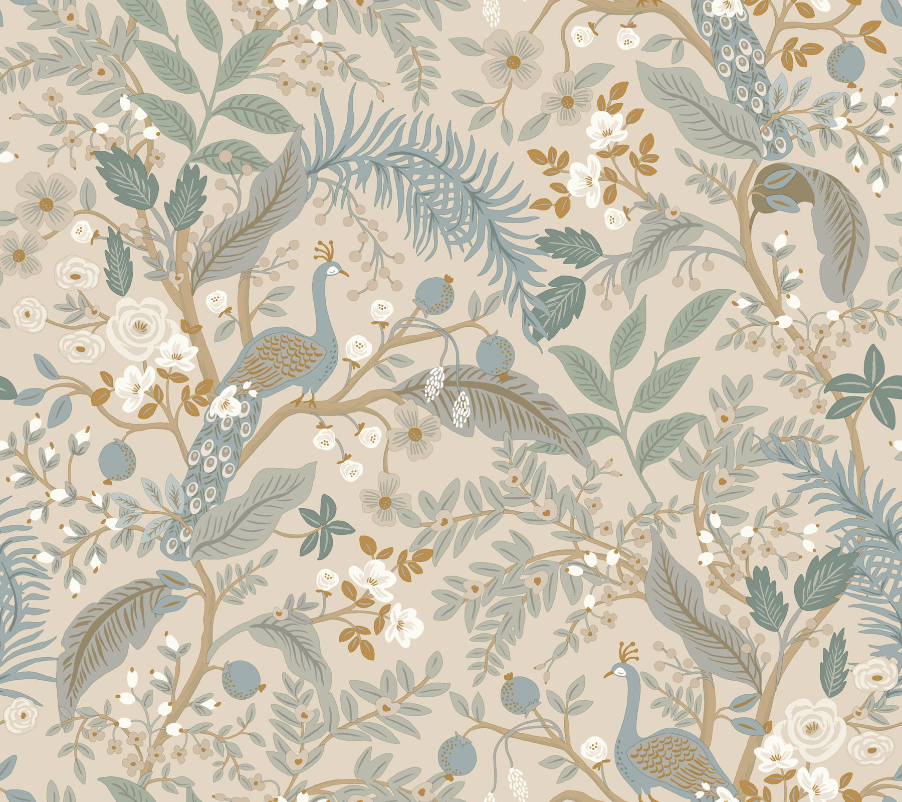 Peacock Garden Linen Peel & Stick Wallpaper large image 
