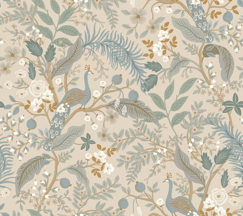 Peacock Garden Linen Peel & Stick Wallpaper