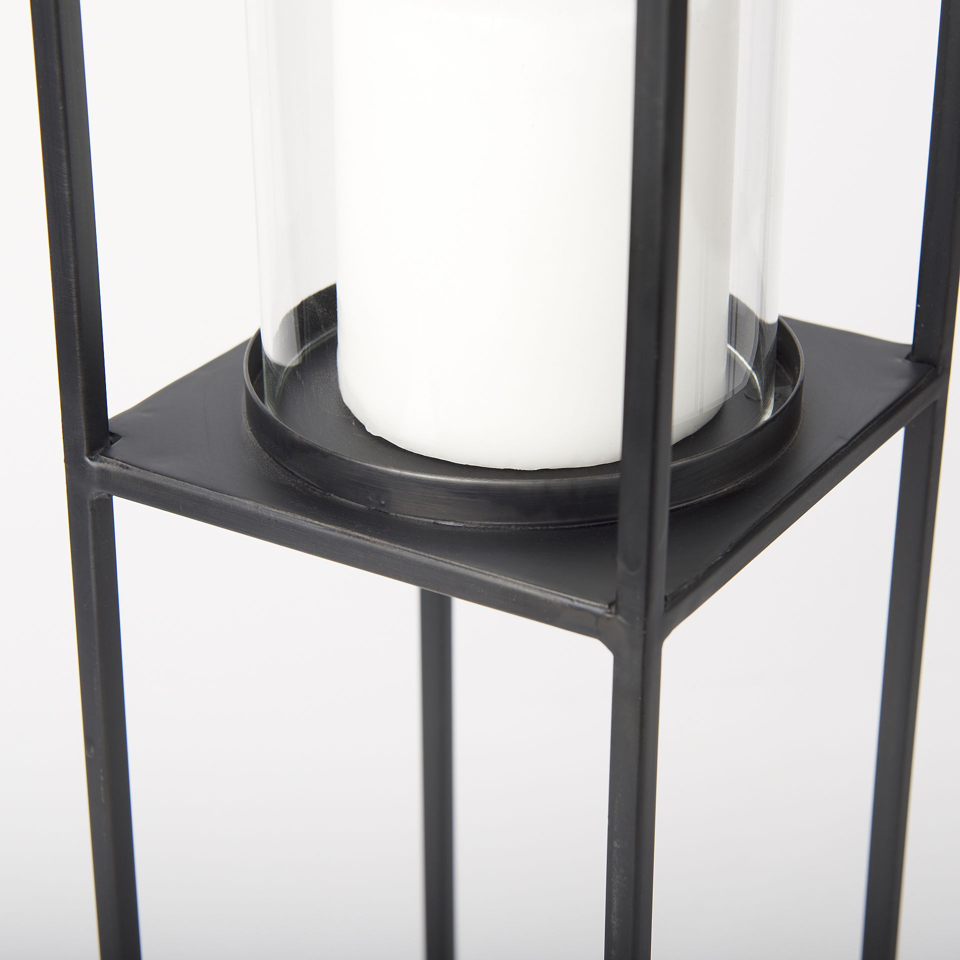 Cindy Set of 2 Matte Black Metal and Hurricane Glass Pillar Tabletop Candle Holders large image 