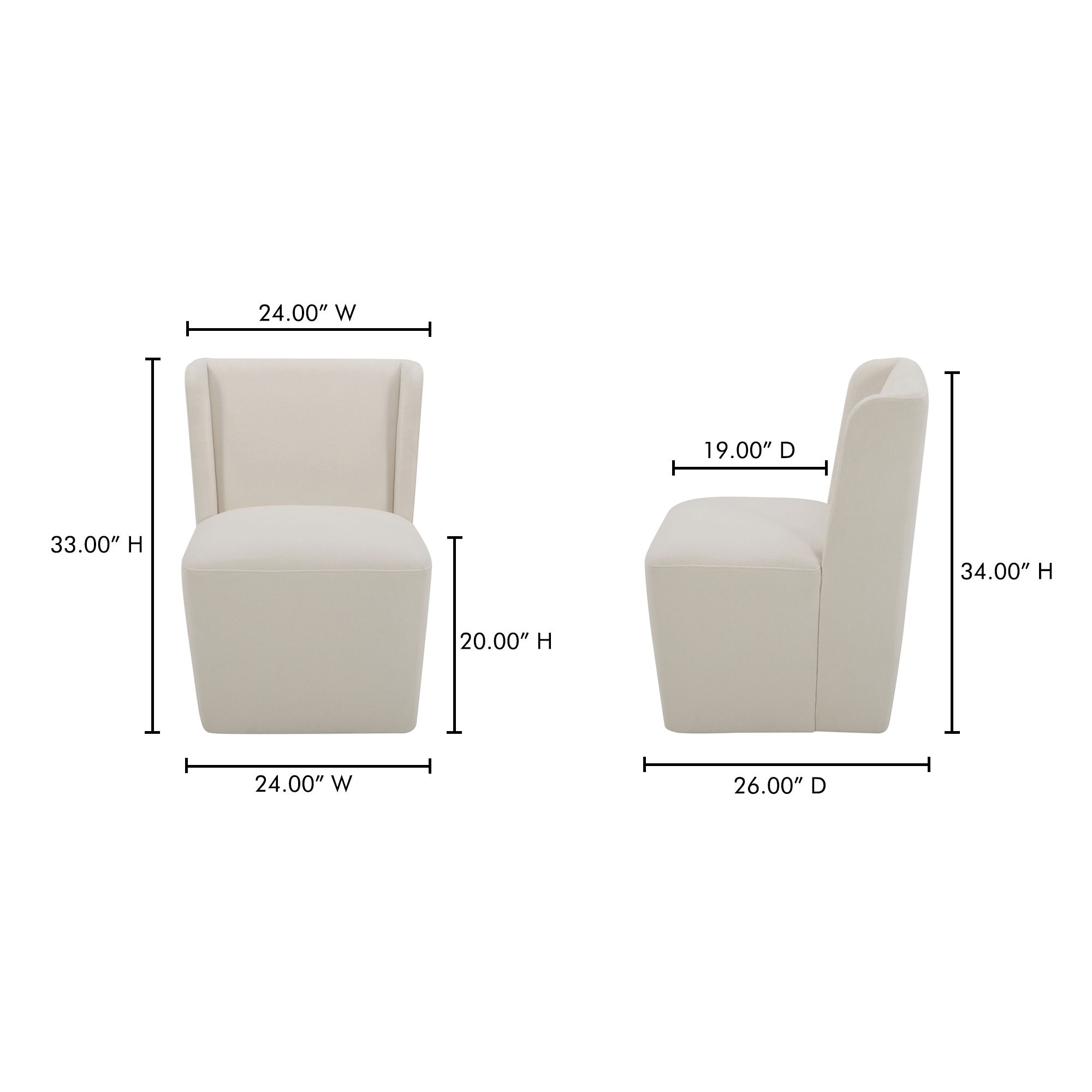 Cormac Rolling Dining Chair Cream, by Moe's Home, 24" width x 33" height x 26" depth View 7
