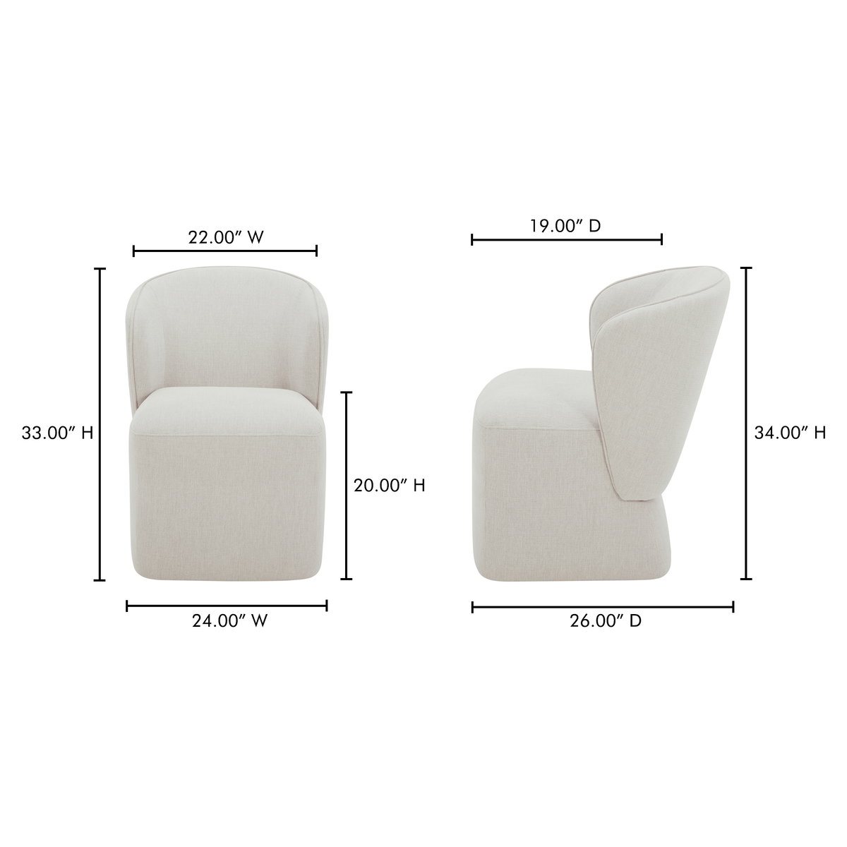 Larson Rolling Dining Chair Heather Grey, by Moe's Home, 24" width x 33" height x 26" depth View 7