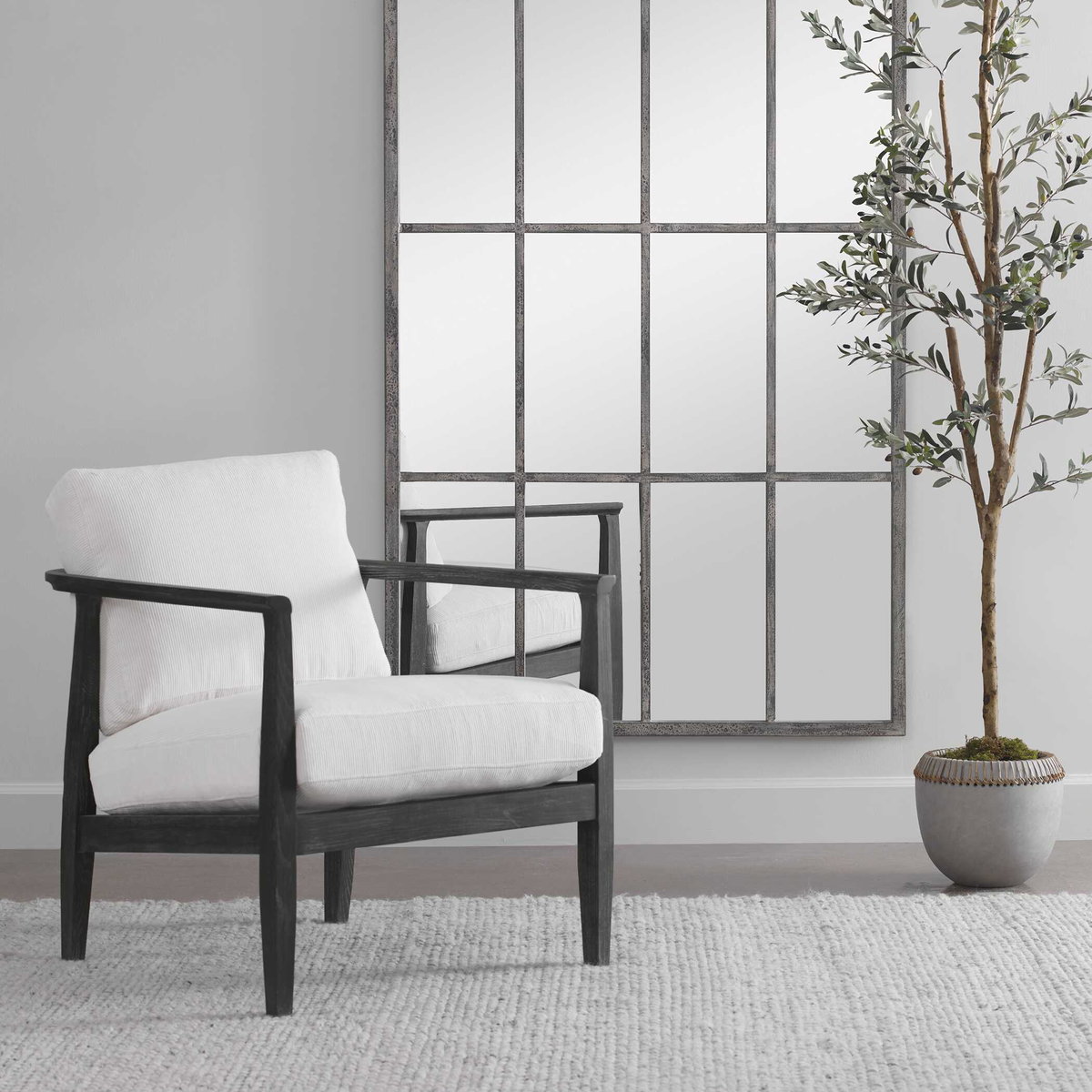 Brunei White Accent Chair, by Uttermost, 28.25" width x 32.5" height x 33.5" depth View 2