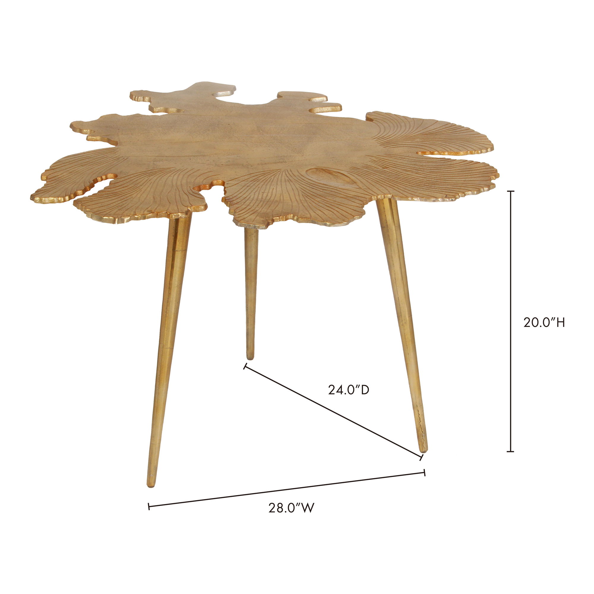 Amoeba Side Table Gold, Side & End Table by Moe's Home, 28" width x 20" height x 24" depth View 5