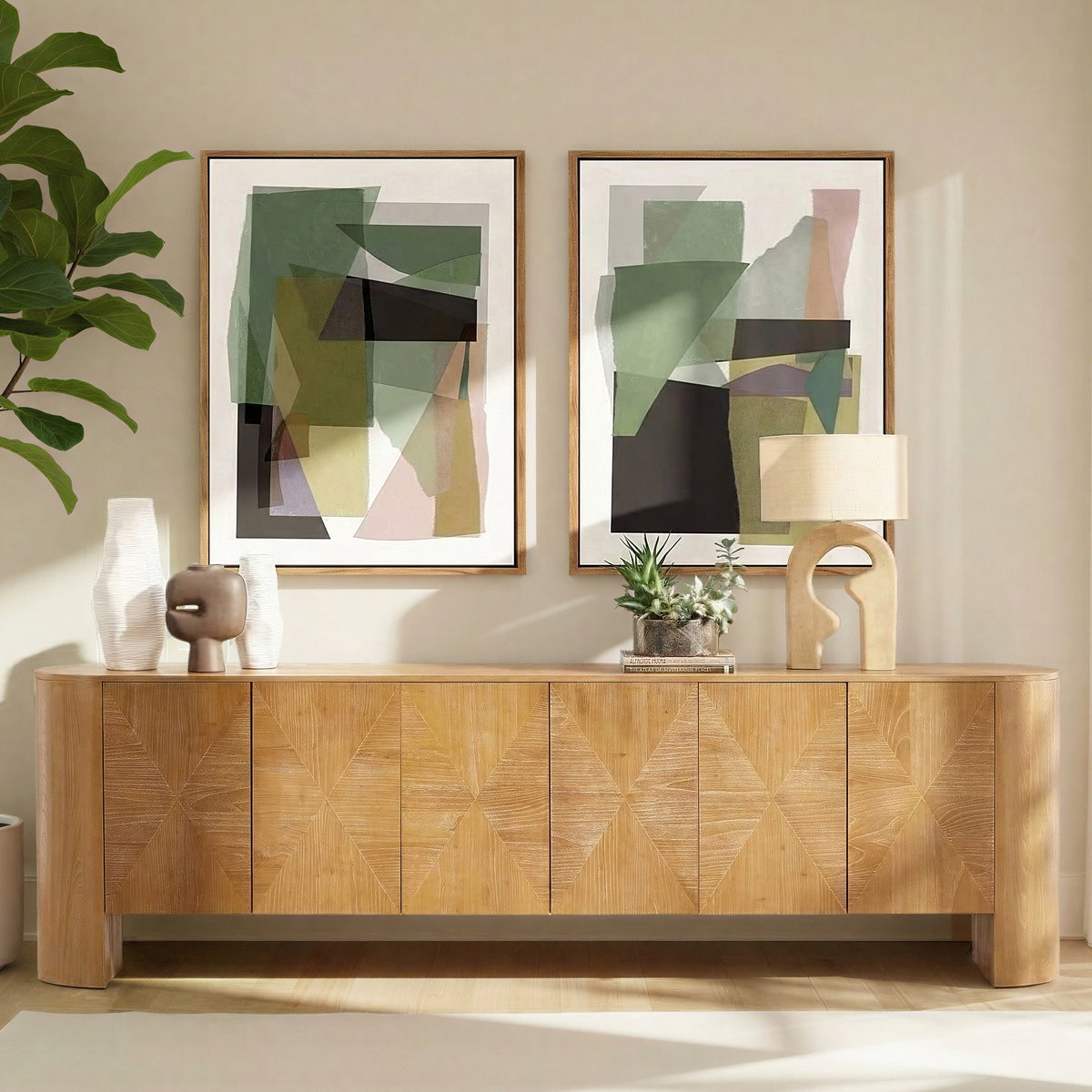 Maven Sideboard Light Natural, Sideboards & Buffet by Dovetail, 111.2" width x 33.75" height x 16.7" depth View 8